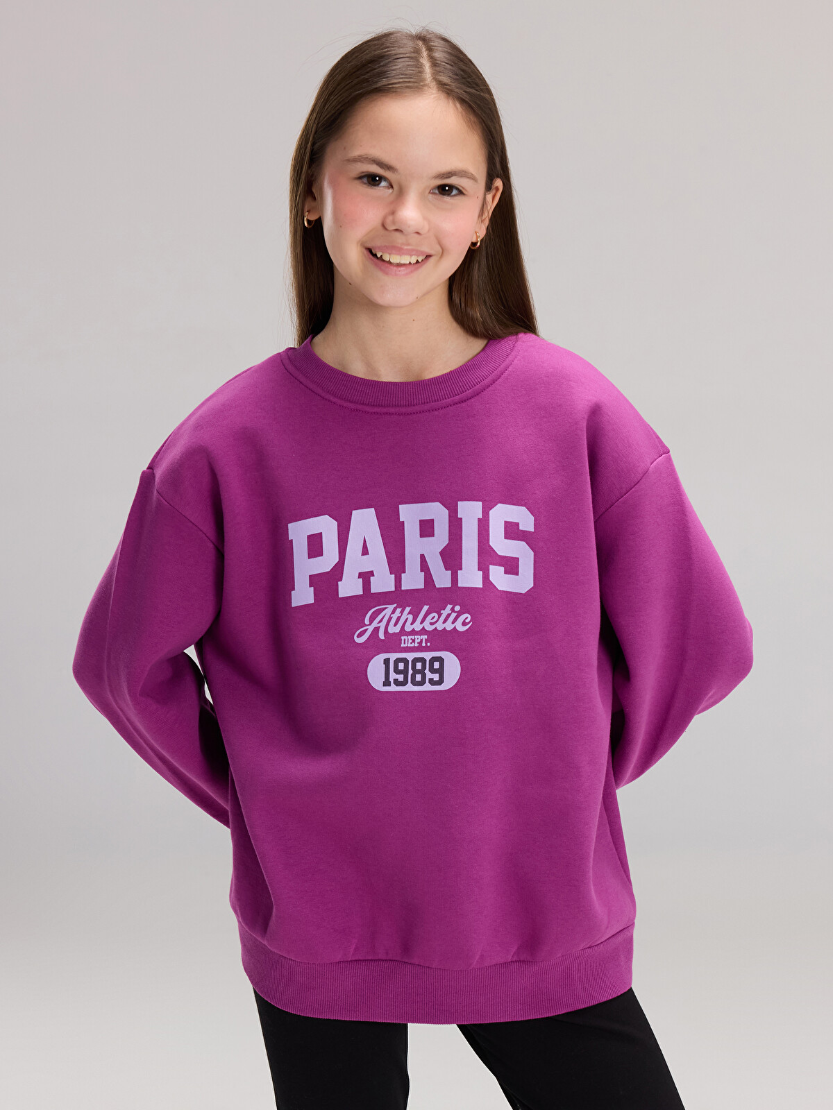 LCW Kids Crew Neck Paris Printed Girls' Thick Sweatshirt
