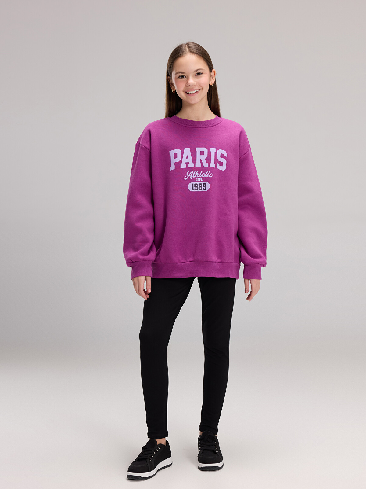 LCW Kids Crew Neck Paris Printed Girls' Thick Sweatshirt