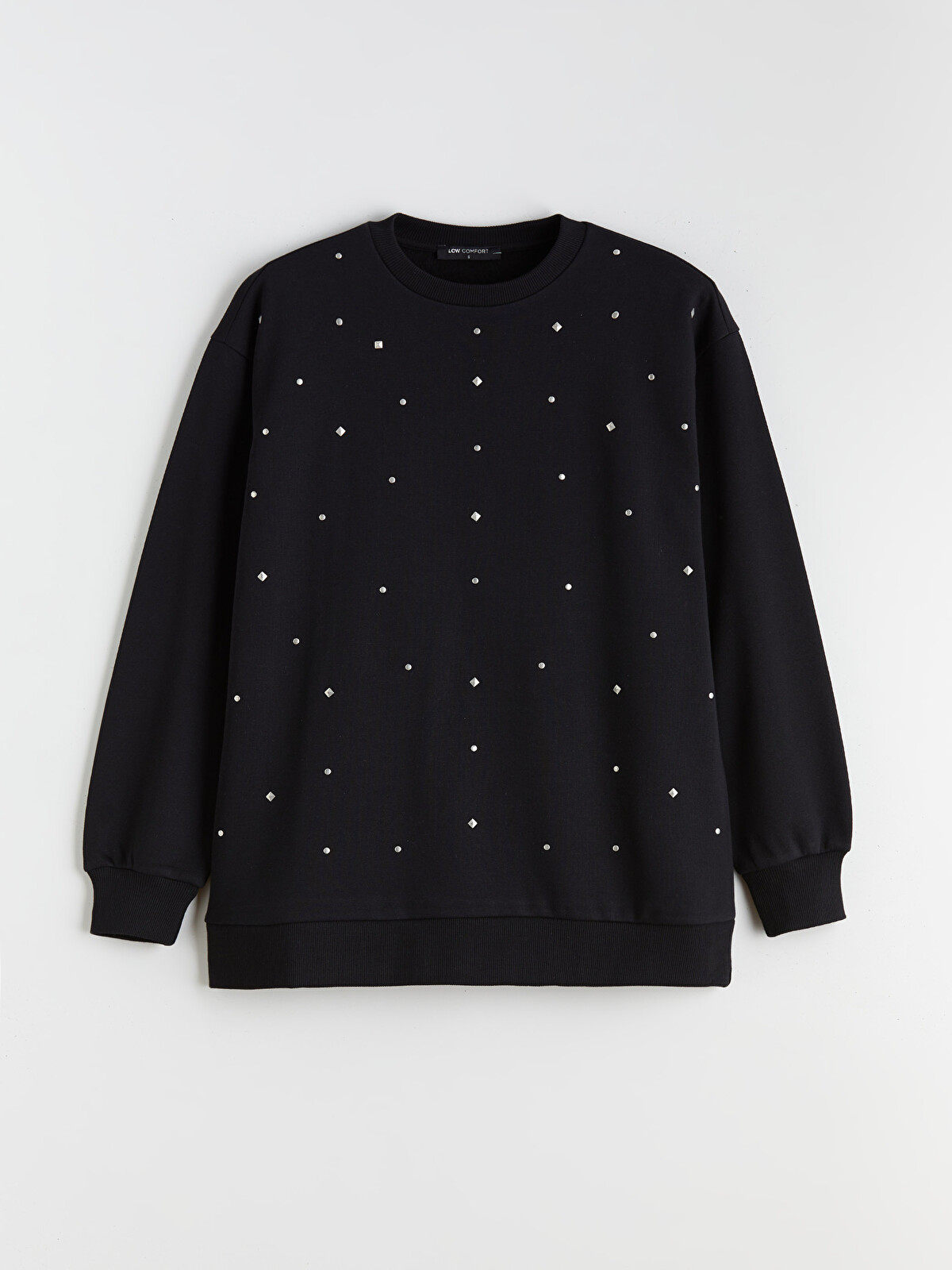 LCW Comfort Siyah Bisiklet Yaka Taşlı Kadın Sweatshirt - W5N007Z8
