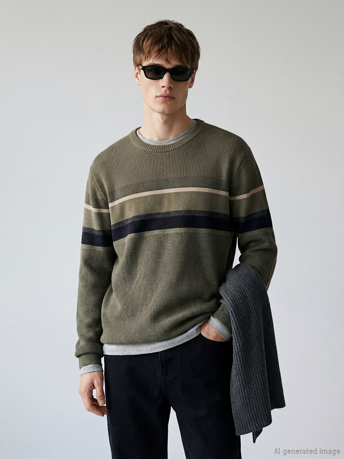 LCWAIKIKI Classic Crew Neck Striped Men's Knitwear Sweater