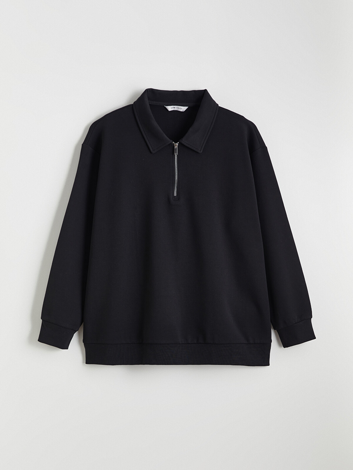 LCW Vision Siyah İnterlok Düz Standart & Regular Erkek Sweatshirt