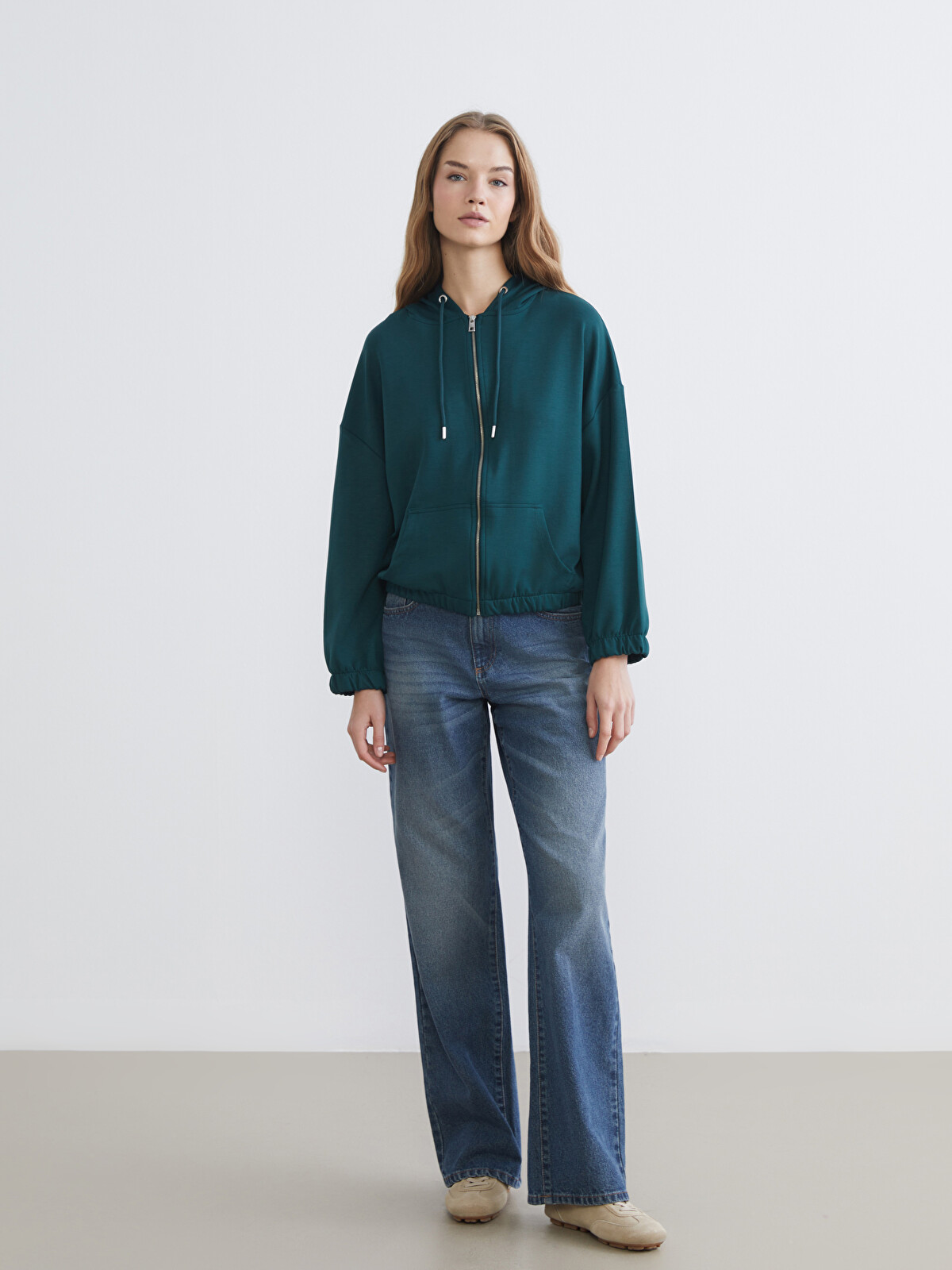 XSIDE Kapüşonlu Oversize Kadın Fermuarlı Sweatshirt - W5N462Z8-ZMA