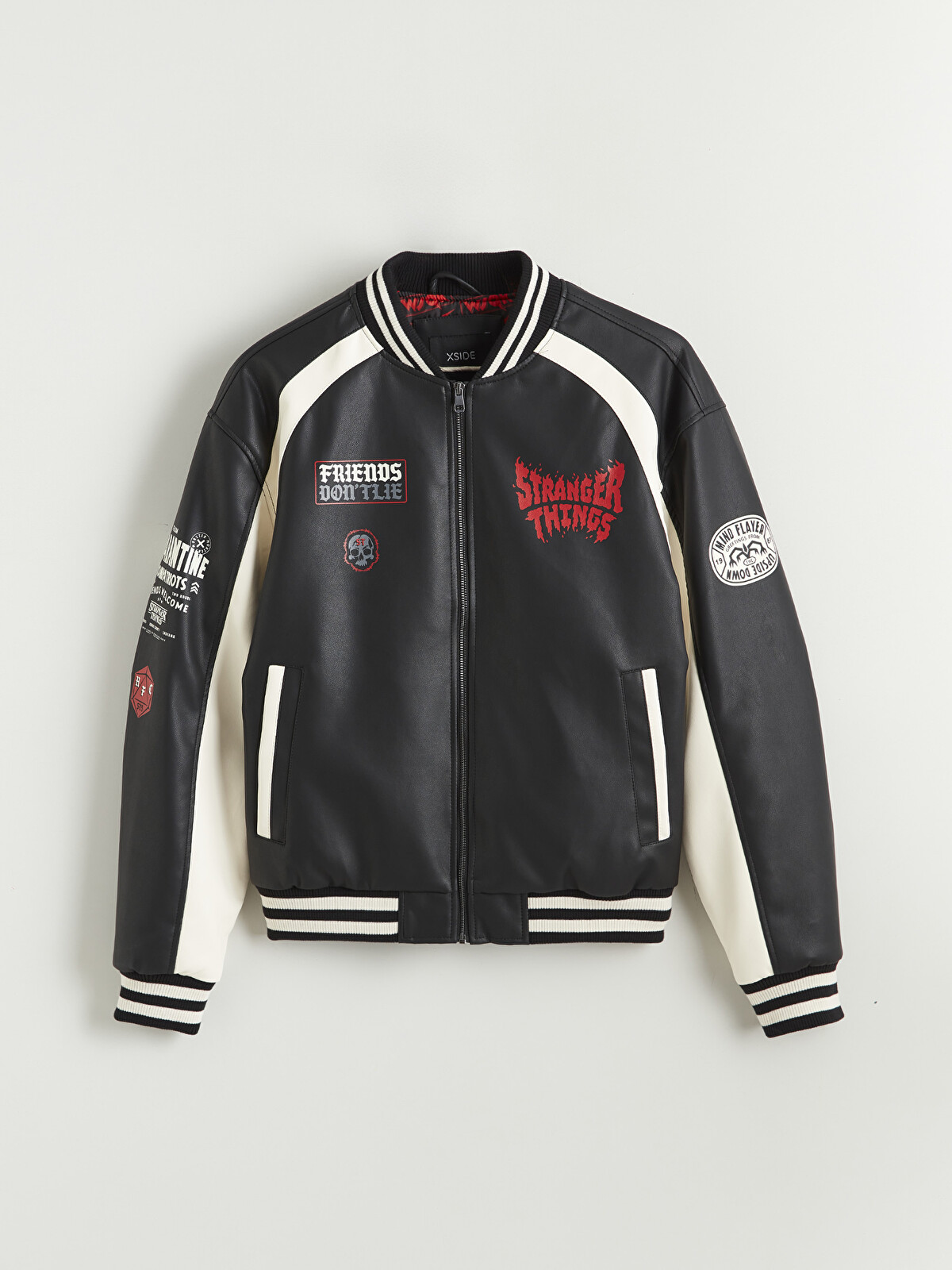 XSIDE Loose Fit Stranger Things Printed Men's Faux Leather Jacket