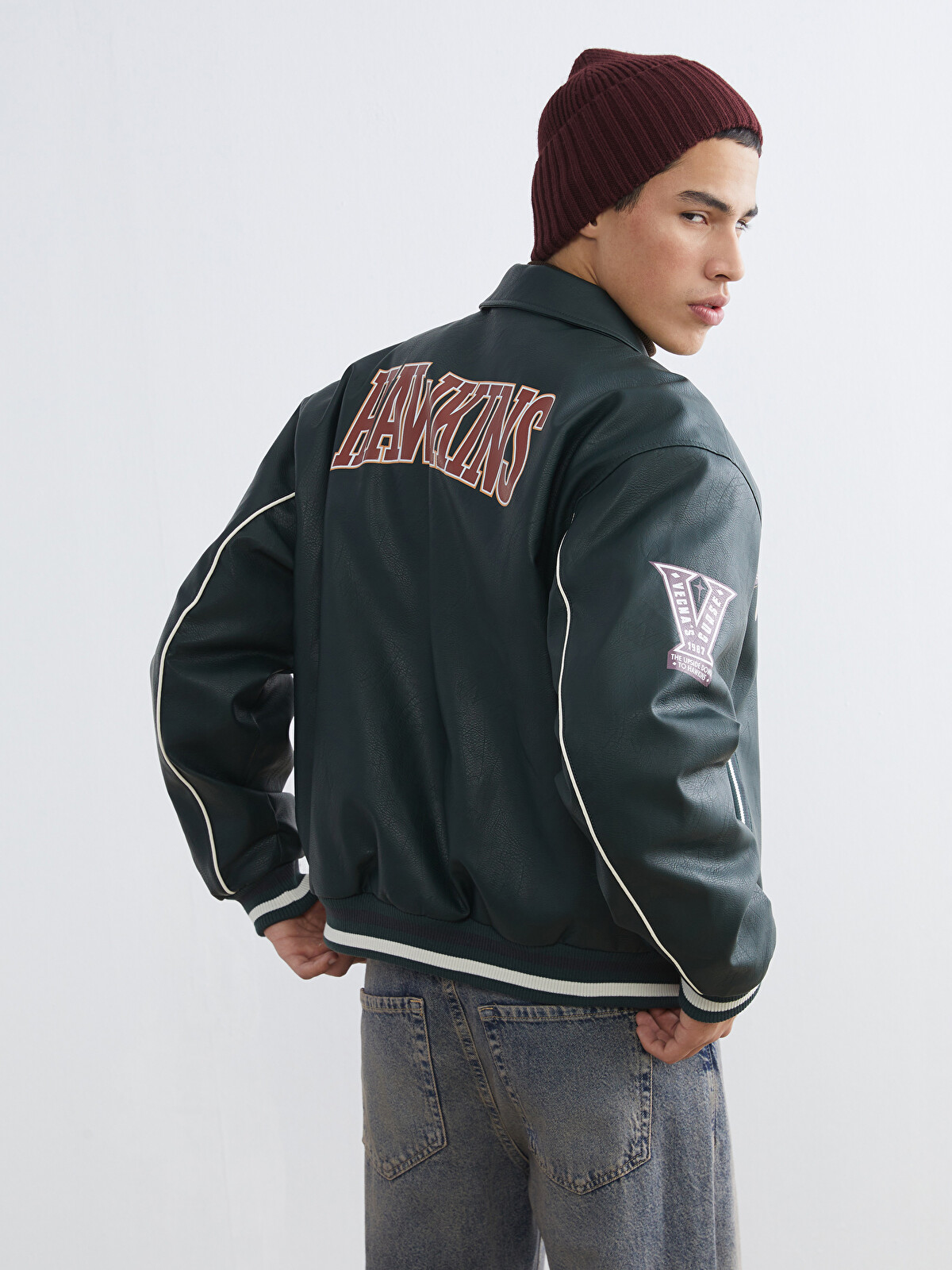 STRANGER THINGS x  スタジャン　M XSIDE Loose Fit Stranger Things Printed Men's Faux Leather Jacket