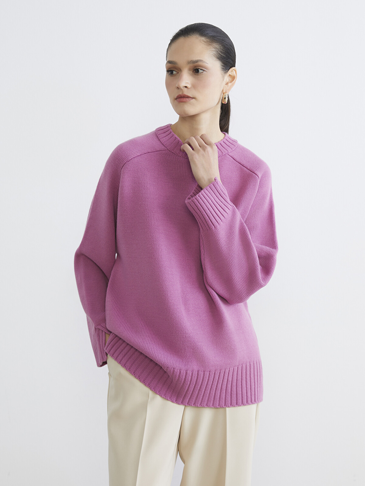 LCW Modest Crew Neck Oversize Women's Knitwear Tunic - W5NE46Z8