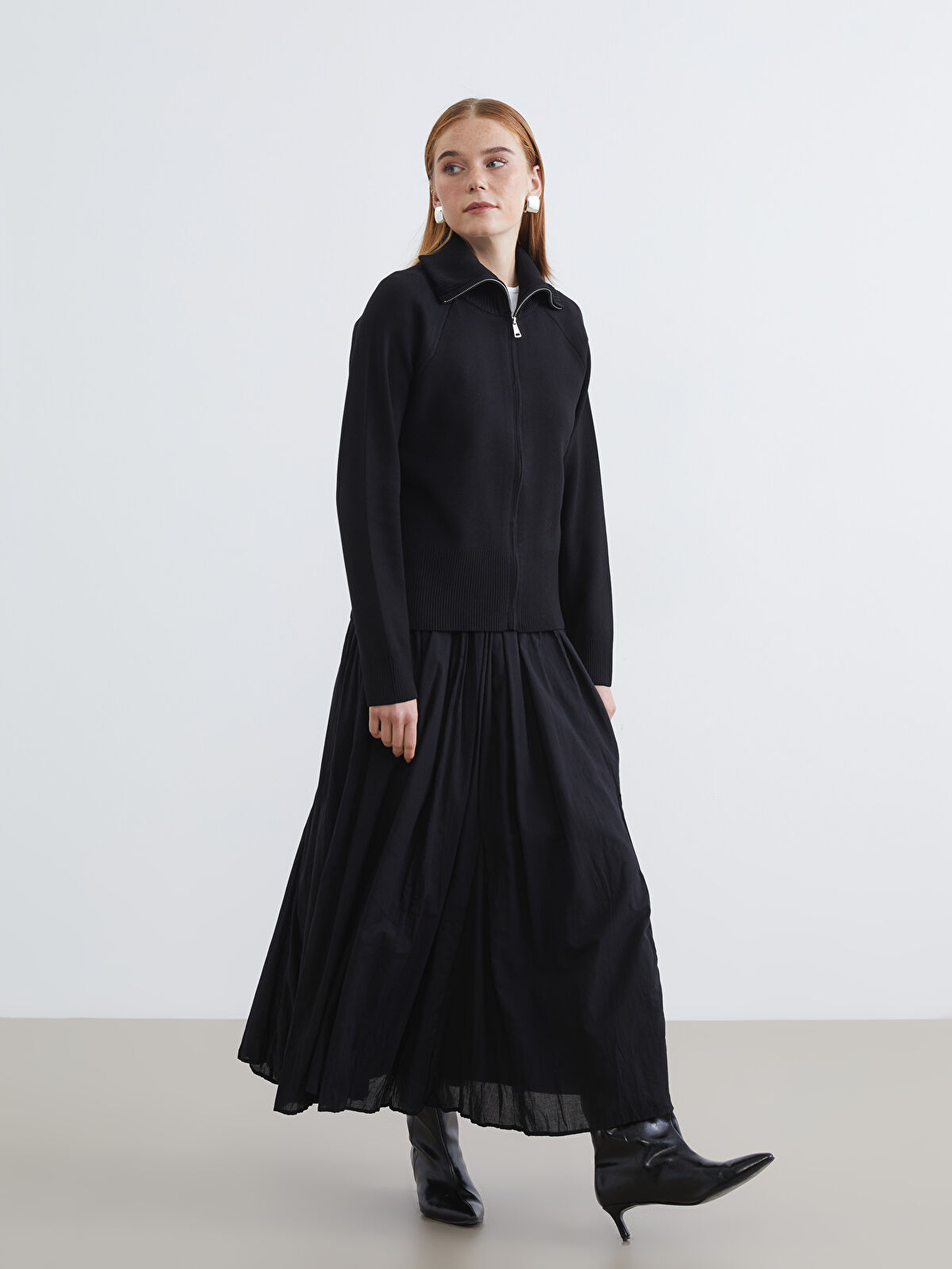 LCW Modest Siyah Polo Yaka Kadın Triko Hırka - W5NE48Z8-CVL | LCW