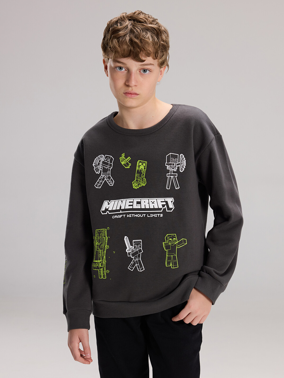mai ♡ LCW Kids Hanorac Minecraft Imprimat pentru Băieți cu Guler Rotund