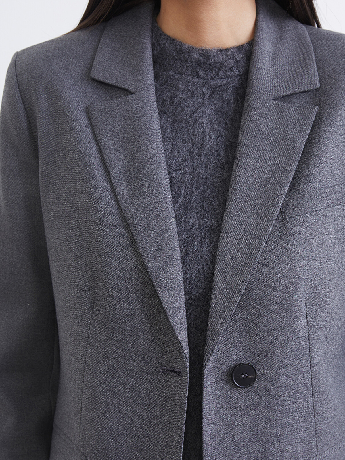 LCW Vision Gri Kruvaze Yaka Kadın Kaşe Blazer Ceket - W5NF15Z8-CT3
