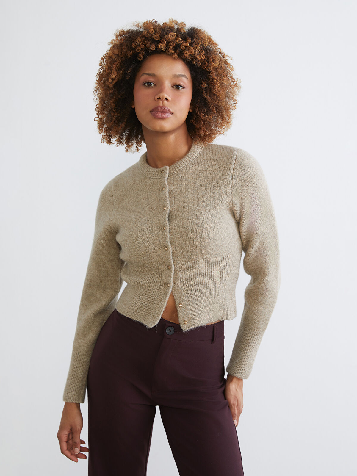 XSIDE Bej Bisiklet Yaka Kadın Triko Hırka - W5NF81Z8-D6H | LCW