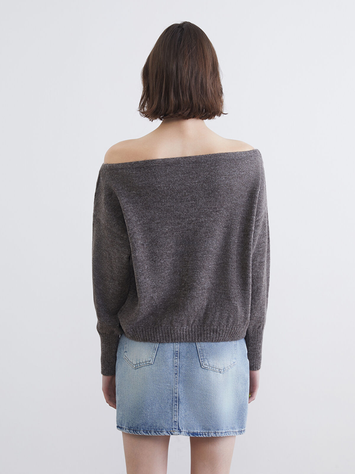 XSIDE Kahverengi Kayık Yaka Oversize Kadın Triko Kazak - W5NF87Z8