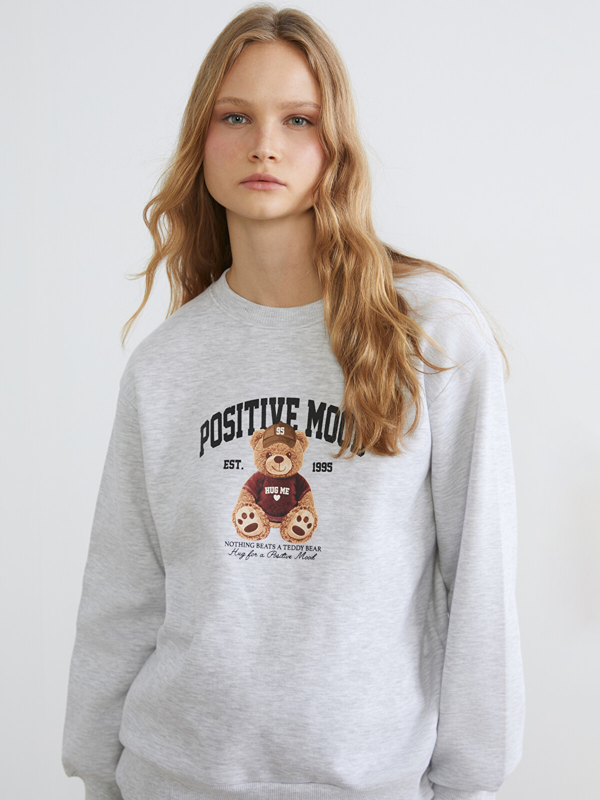 XSIDE Teddy Bear Printed Oversize Women's Thick Sweatshirt