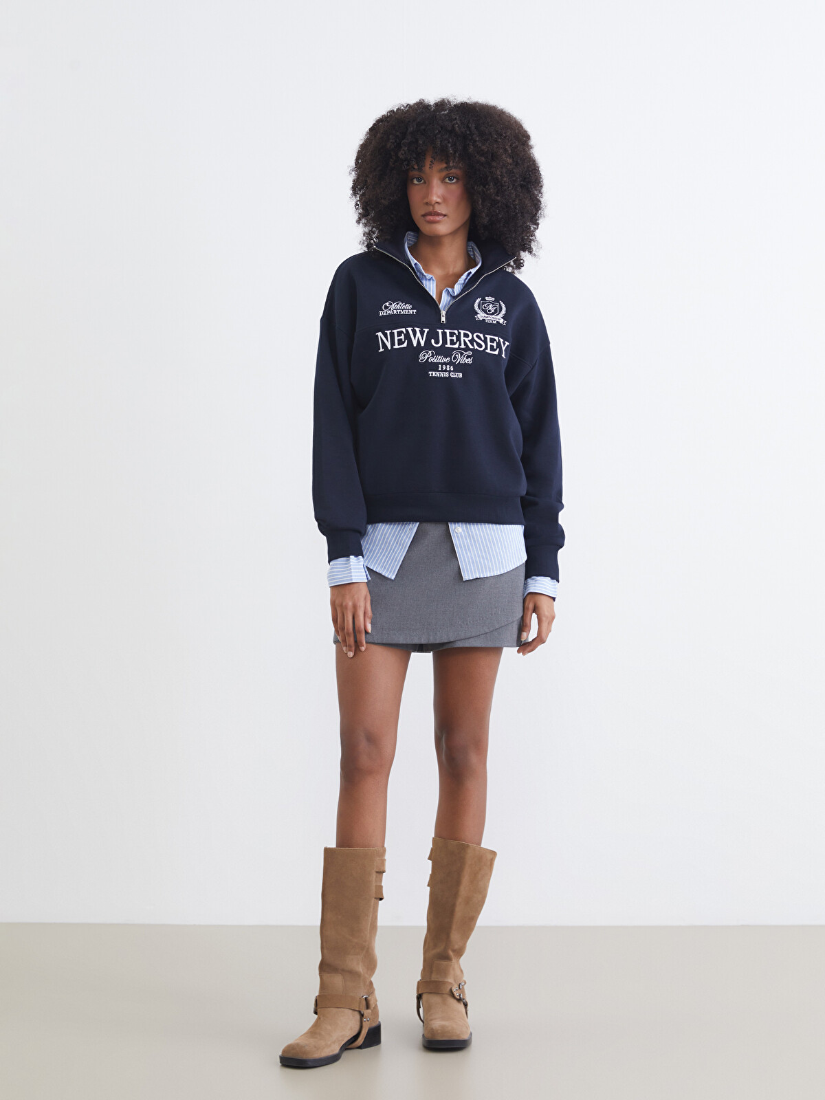 XSIDE New Jersey Embroidered Oversize Women's Thick Sweatshirt