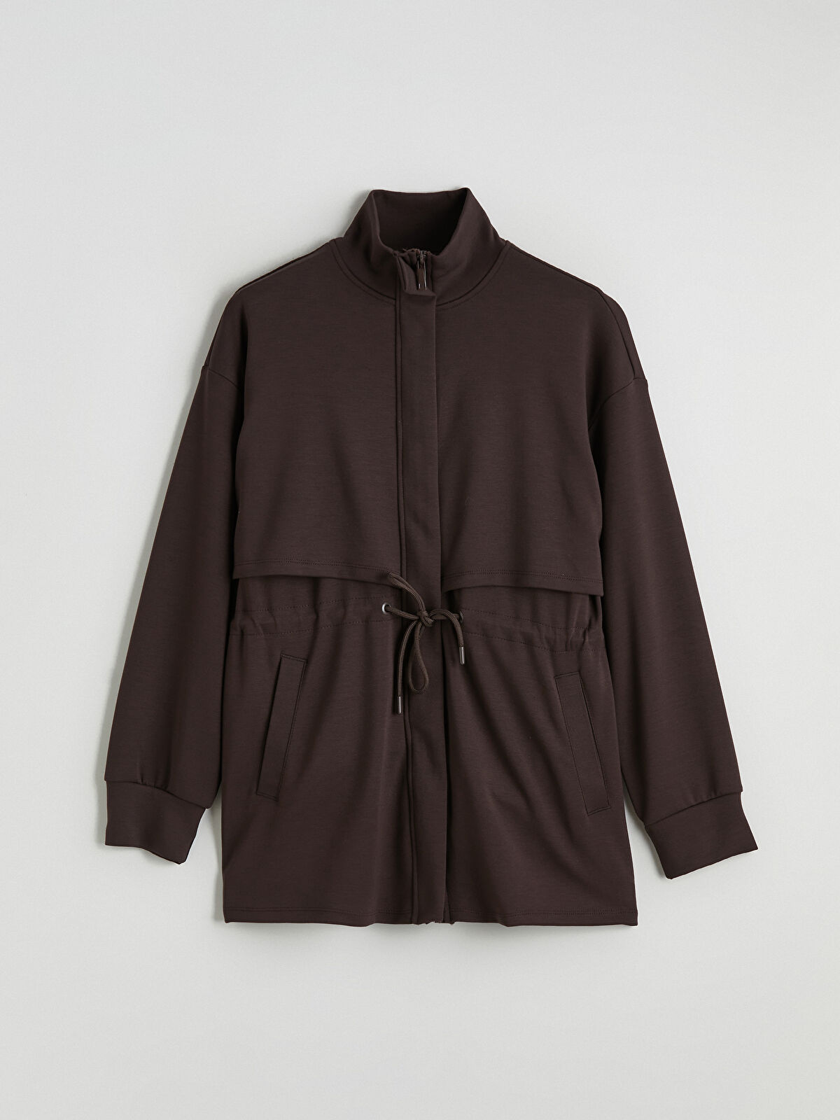 LCW Modest Kahverengi Dik Yaka Oversize Kadın Fermuarlı Sweatshirt