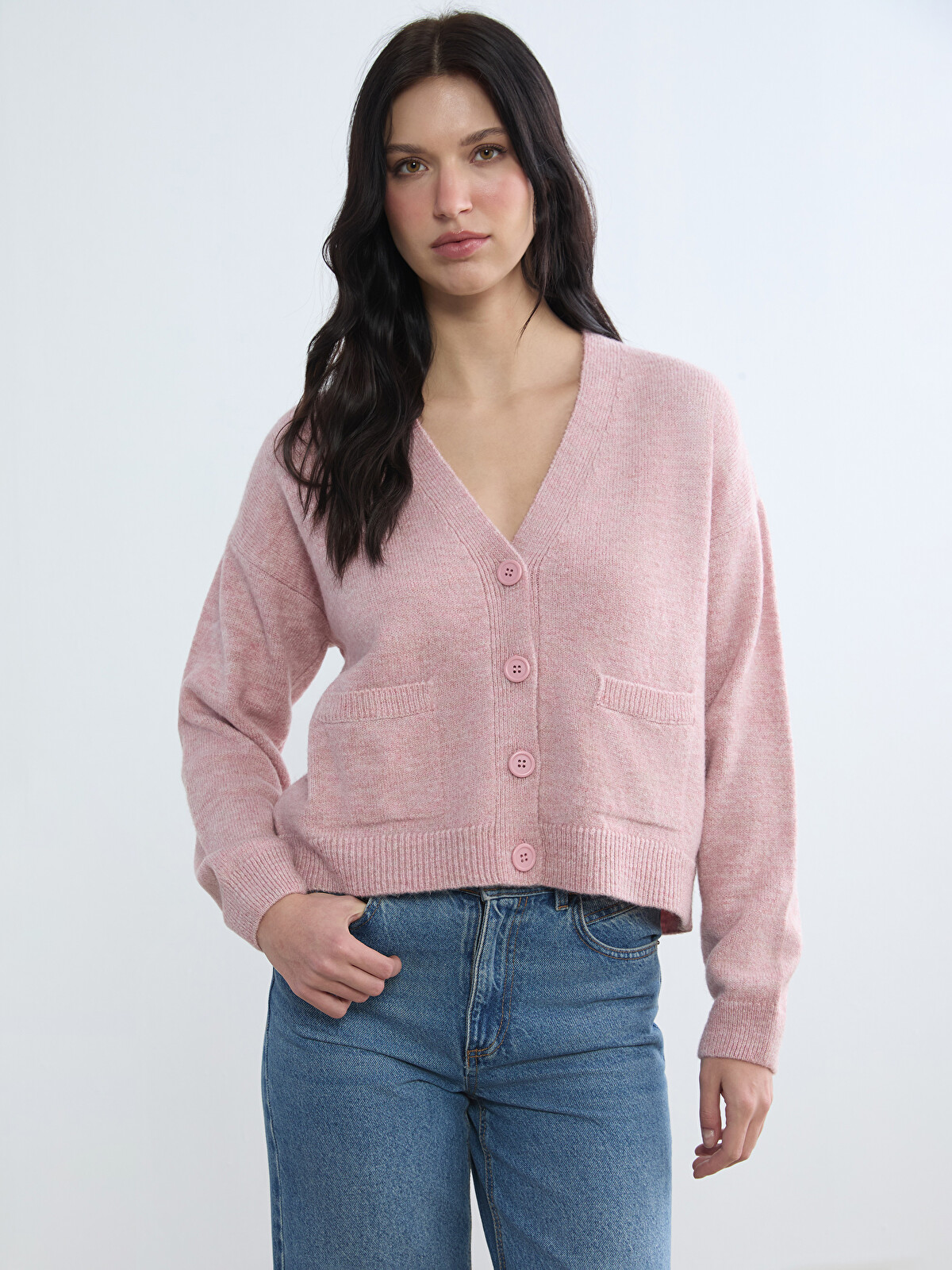 LCW Comfort V Neck Women's Knitwear Cardigan - W5NK42Z8-ZTE | LC