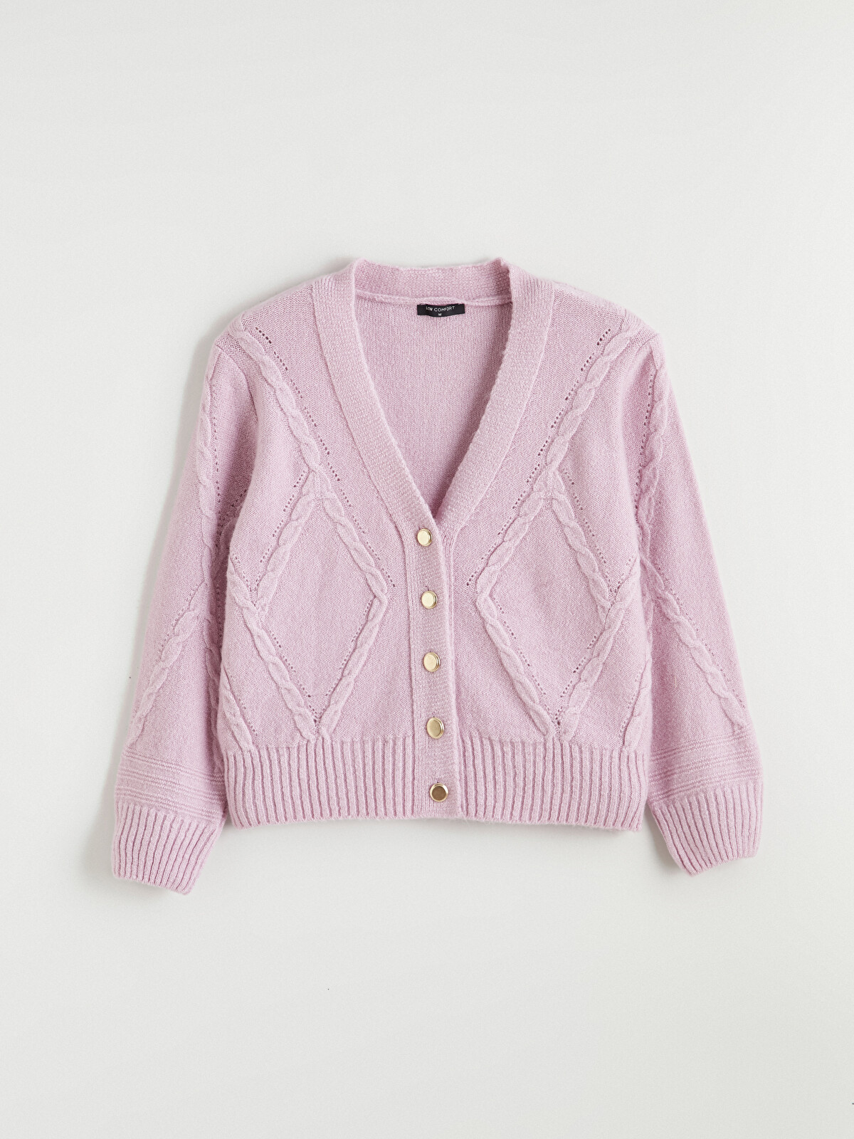LCW Comfort Pembe V Yaka Kendinden Desenli Kadın Triko Hırka