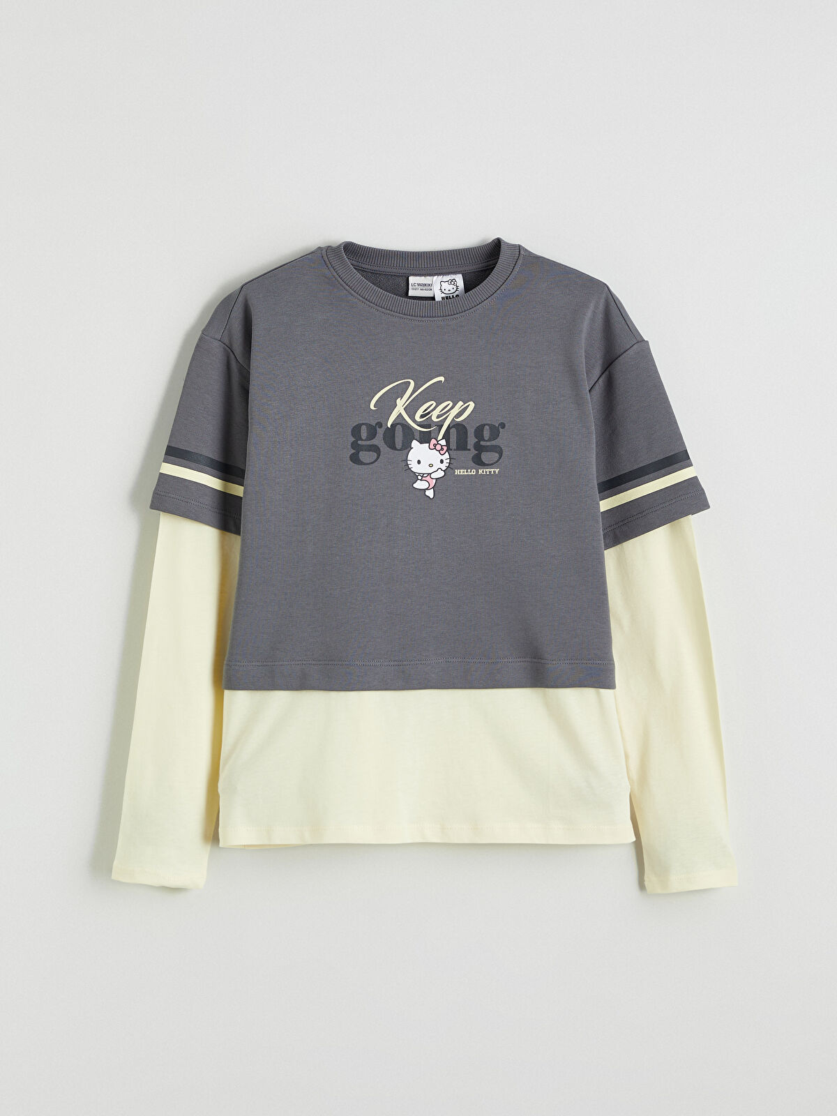 LCW Kids Gri Hello Kitty Baskılı Kız Çocuk Sweatshirt - W5NN02Z4