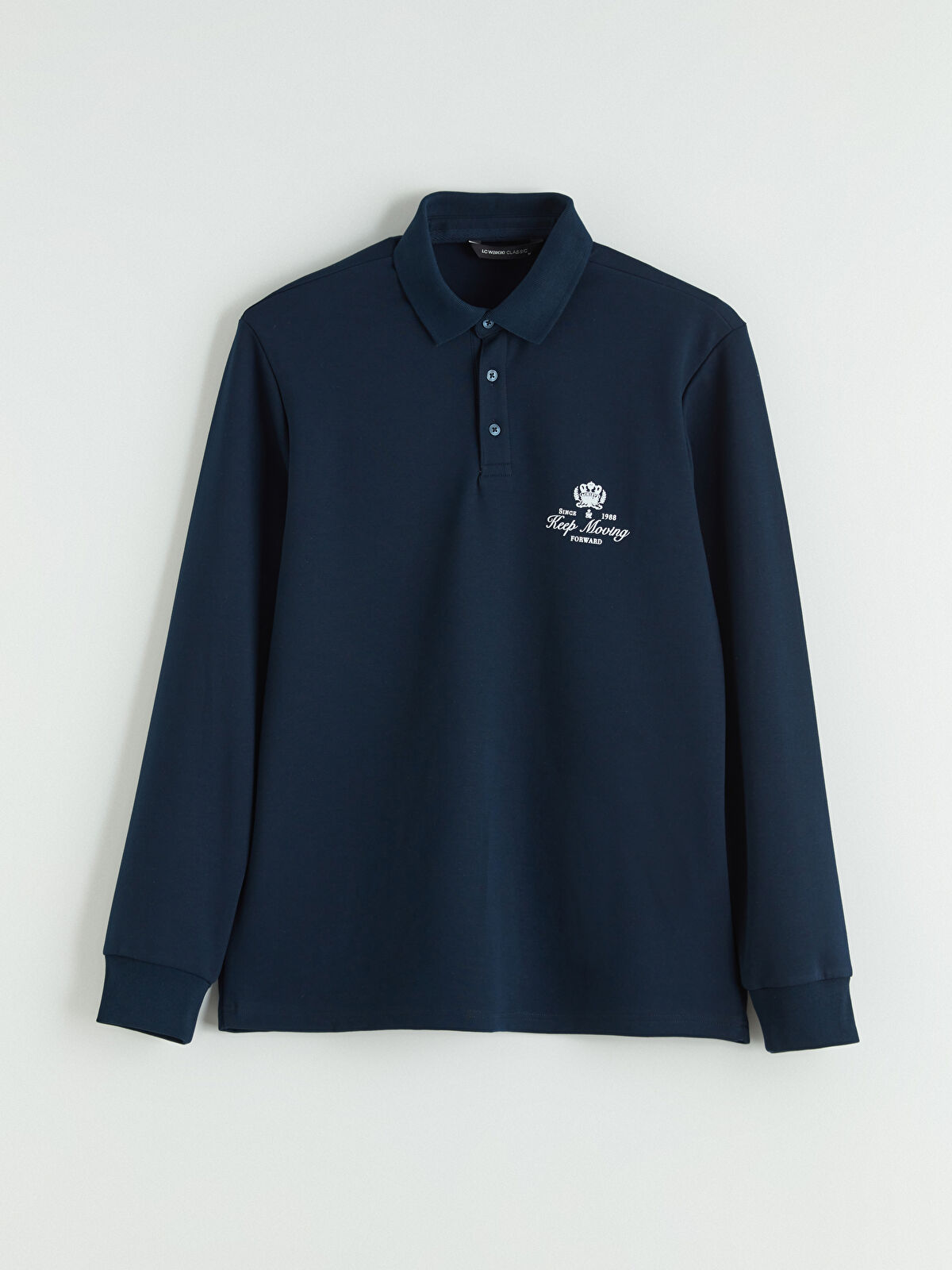 LCWAIKIKI Classic Lacivert Polo Yaka Baskılı Erkek Sweatshirt