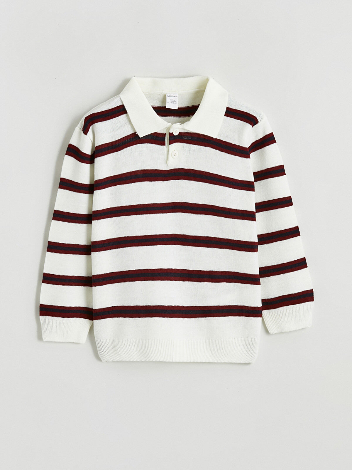 LCW Kids Ekru Polo Yaka Çizgili Erkek Çocuk Triko Kazak - W5NN75Z1