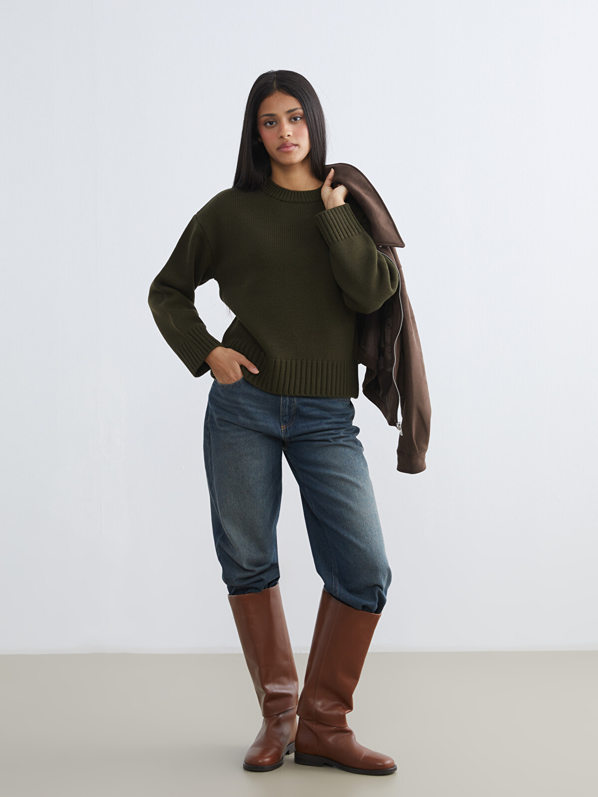 XSIDE Crew Neck Women's Knitwear Sweater - W5NO02Z8-CWH | LC Waikiki