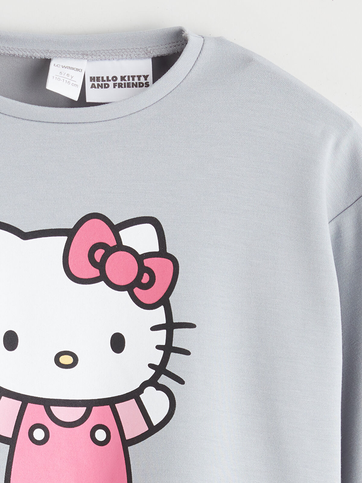 LCW Kids Gri Bisiklet Yaka Hello Kitty Baskılı Kız Çocuk