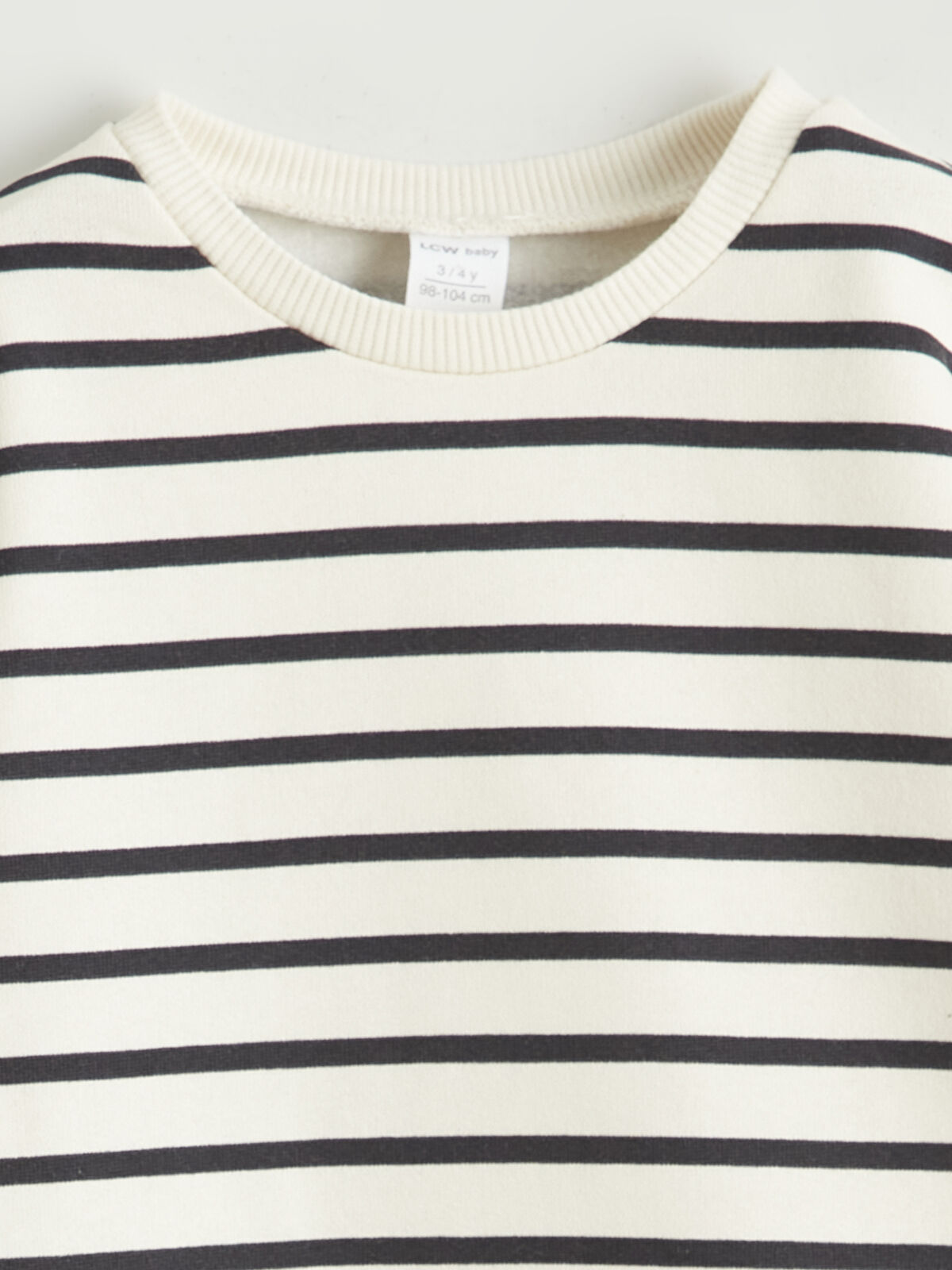 LCW baby Ekru Bisiklet Yaka Çizgili Erkek Bebek Sweatshirt