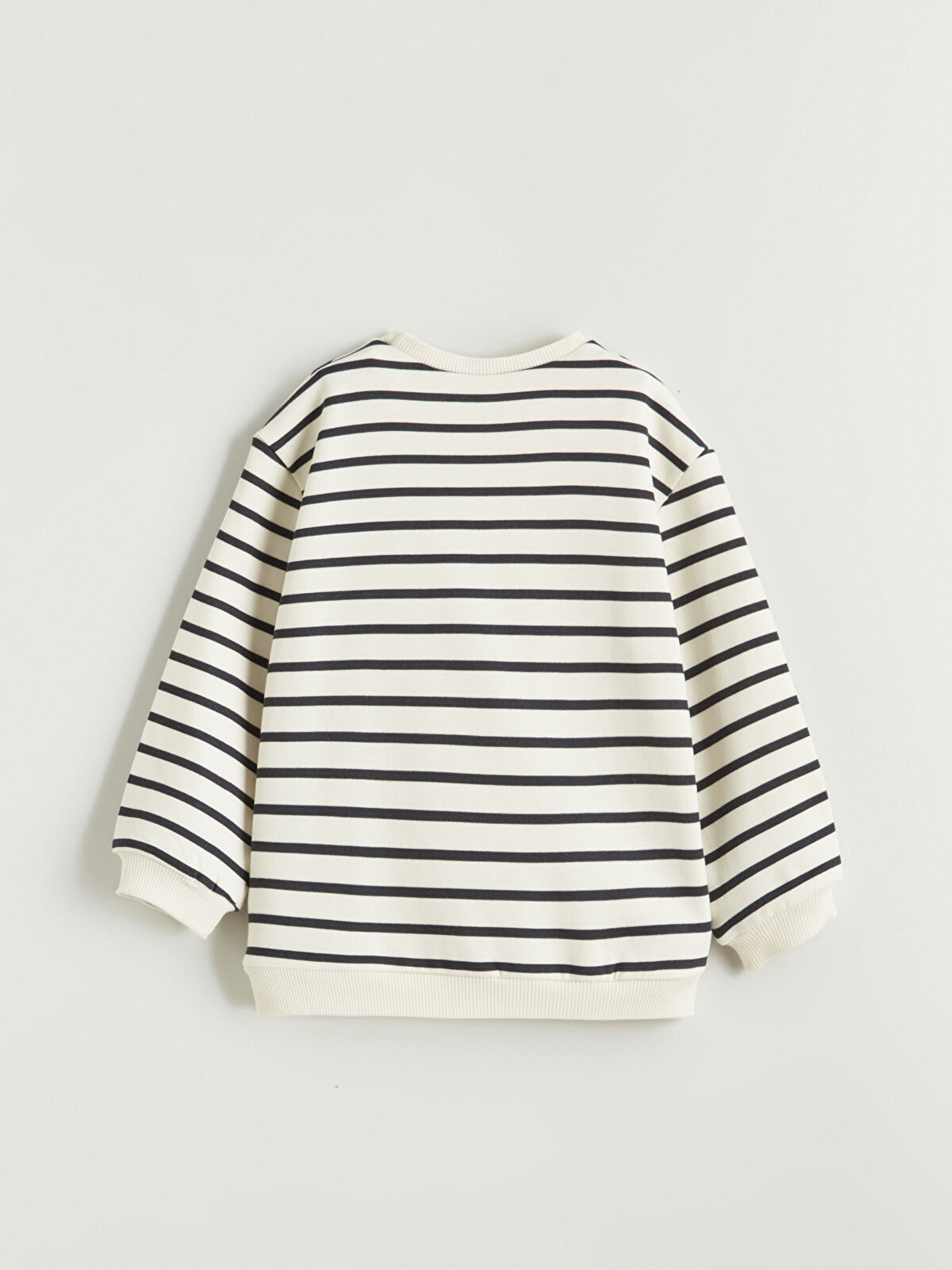 LCW baby Ekru Bisiklet Yaka Çizgili Erkek Bebek Sweatshirt