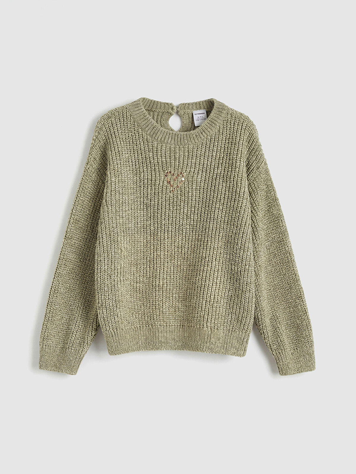 Charm cut knit（khaki) LCW Kids Heart Embroidered Girls' Knit Sweater - W5NS00Z1-1X7 | LC