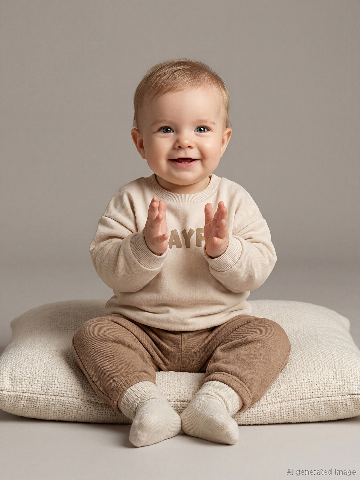 LCW baby Bej Yazı Baskılı Erkek Bebek Sweatshirt ve Eşofman Altı