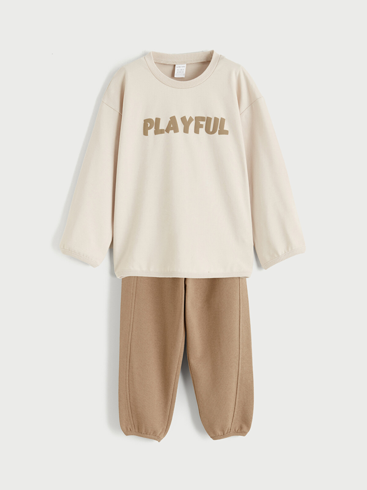 LCW baby Bej Yazı Baskılı Erkek Bebek Sweatshirt ve Eşofman Altı