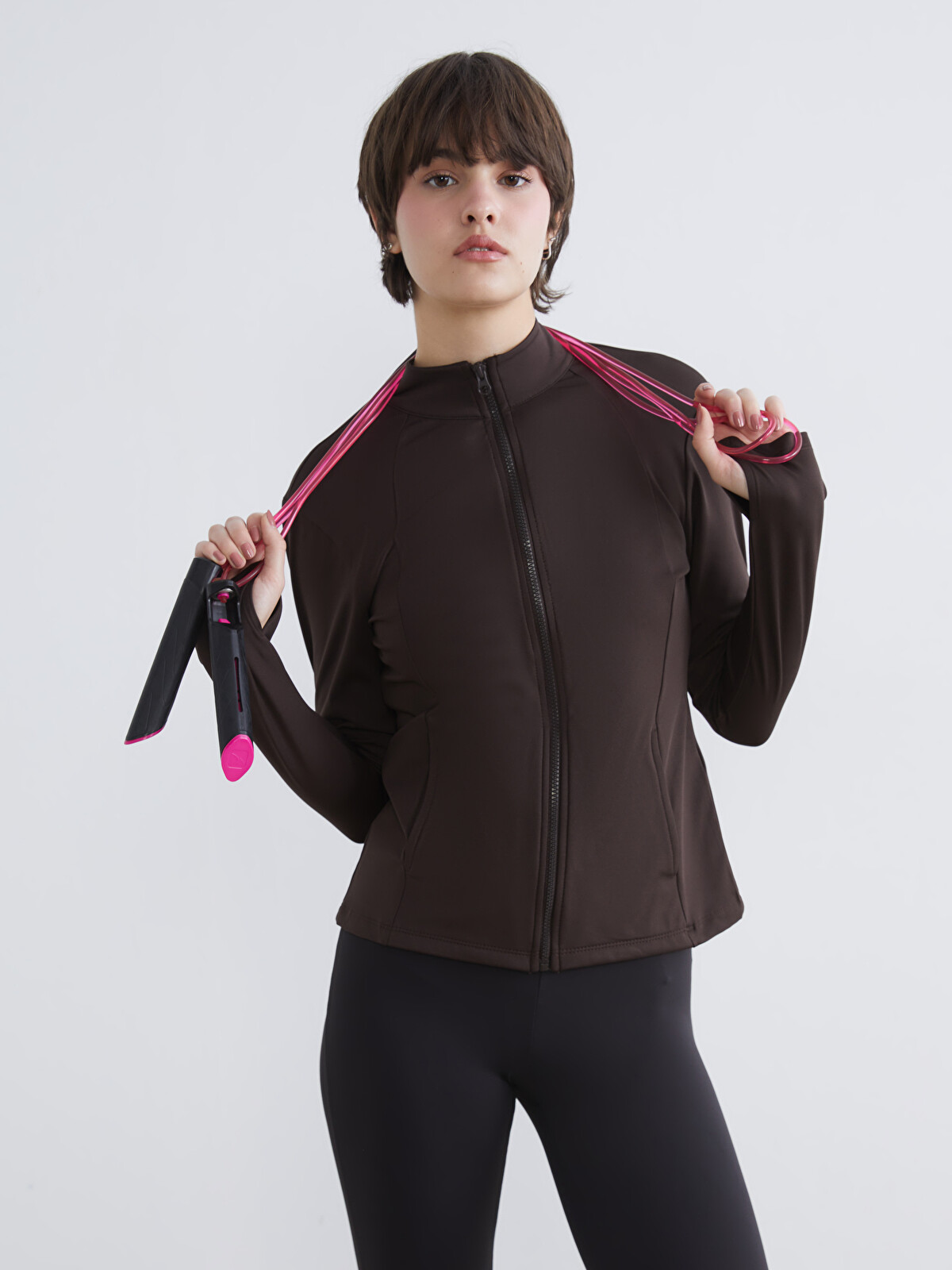 KOOR SPORT Funnel Neck Finger Hole Women's Zippered Sweatshirt