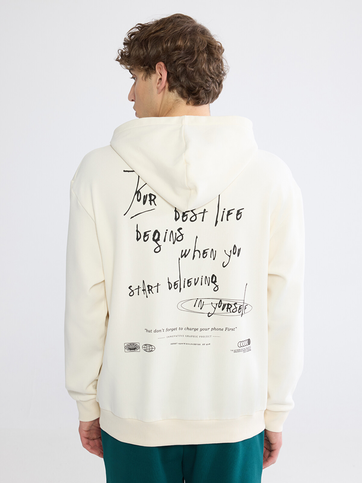 XSIDE Printed Men's Thick Hoodie - W5O371Z8-R9J - LC Waikiki