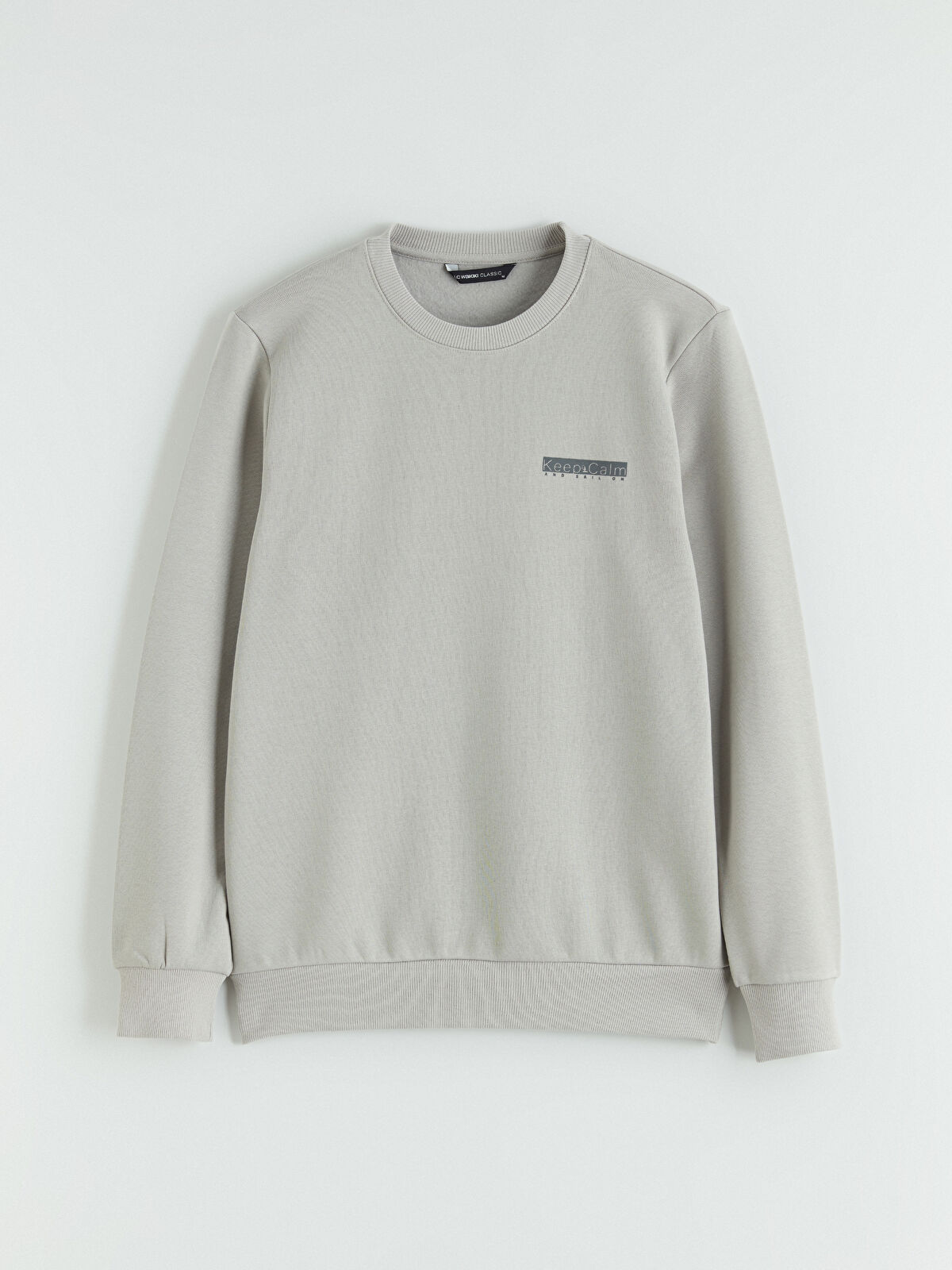 LCWAIKIKI Classic Gri Bisiklet Yaka Baskılı Erkek Sweatshirt