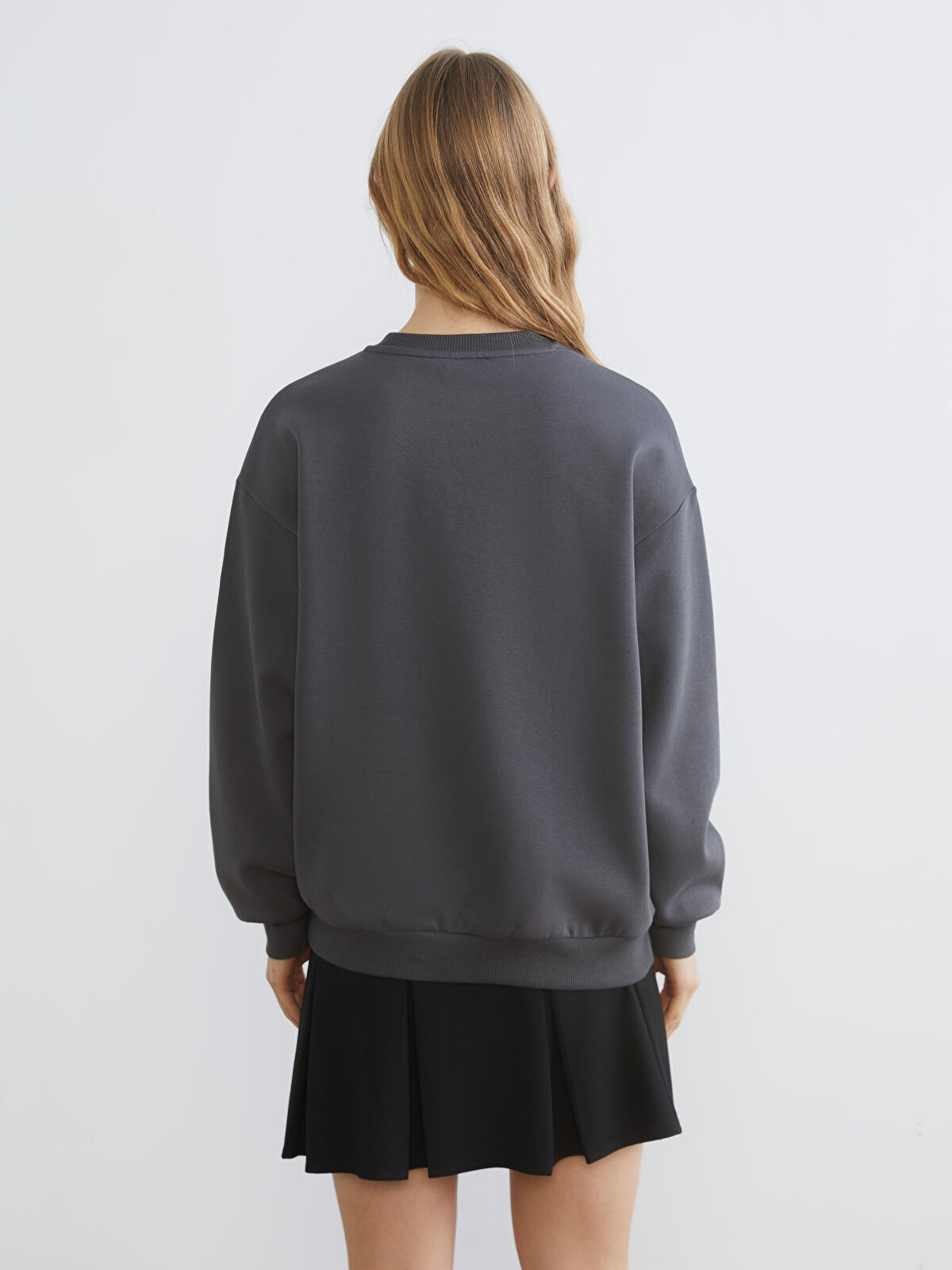 XSIDE Antrasit Arizona Baskılı Oversize Kadın Kalın Sweatshirt