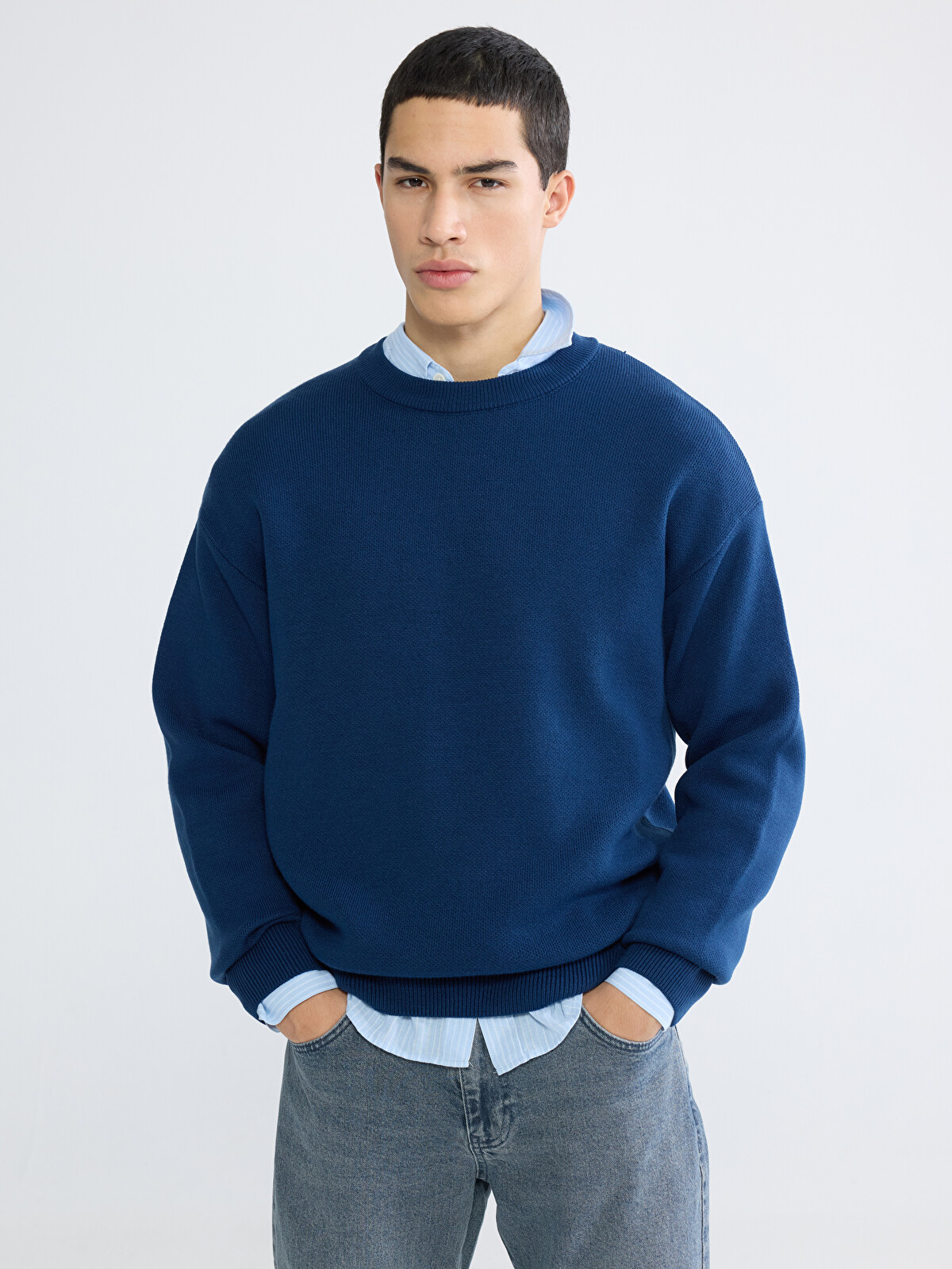 XSIDE Crew Neck Long Sleeve Men's Tricot Sweater - W5OD14Z8-SLT