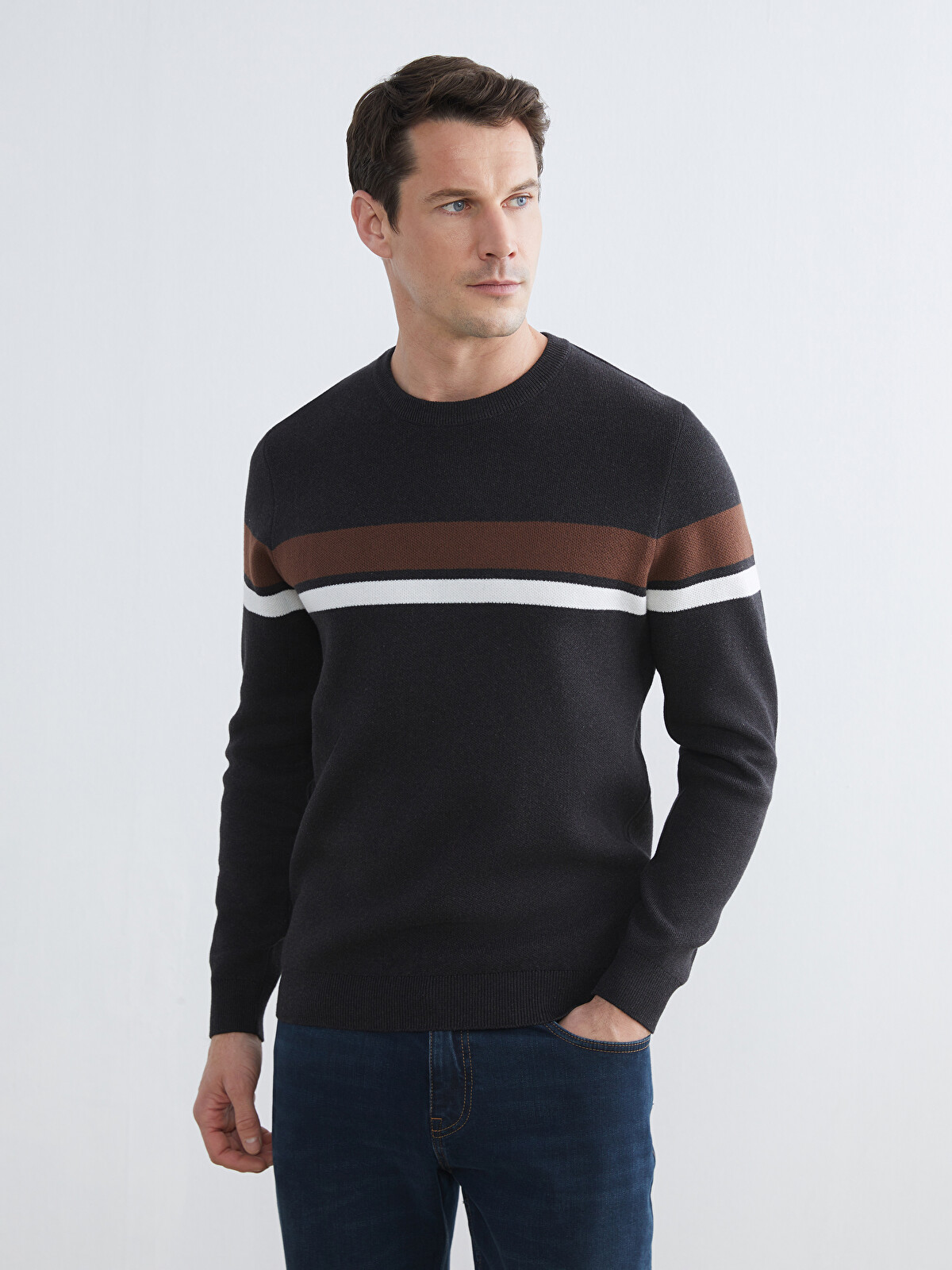 LCWAIKIKI Classic Crew Neck Striped Men's Knitwear Sweater
