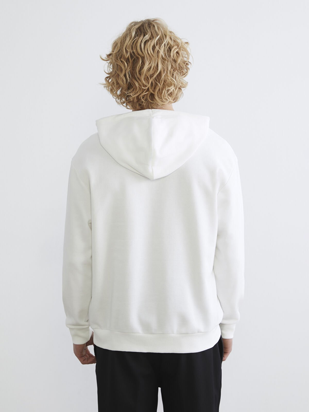 XSIDE Ekru Uzun Kollu Baskılı Erkek Hoodie - W5OE79Z8-R9J | LCW