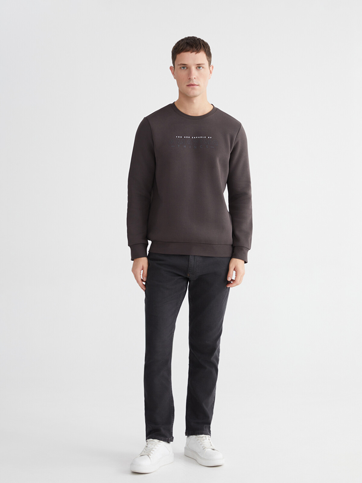 LCWAIKIKI Classic Crew Neck Printed Men's Thick Sweatshirt