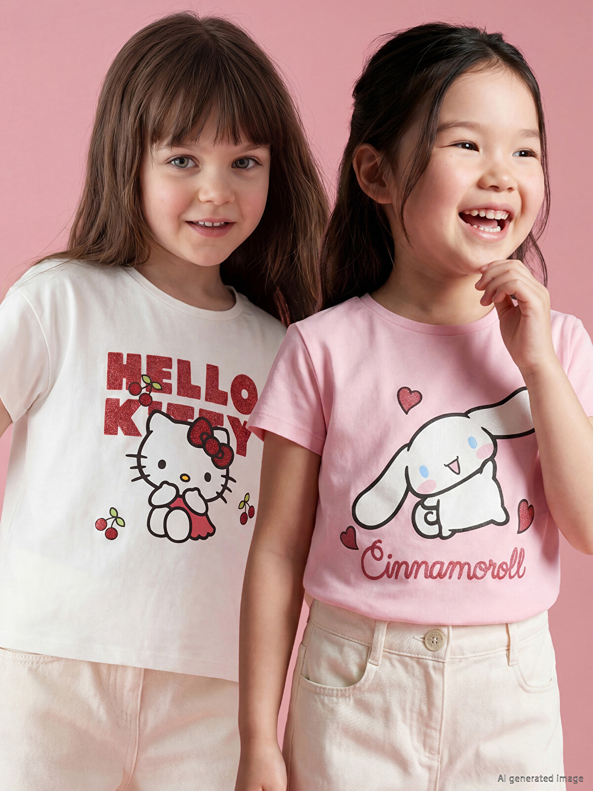 LCW Kids Beyaz Hello Kitty Baskılı Kız Çocuk Tişört 2'li