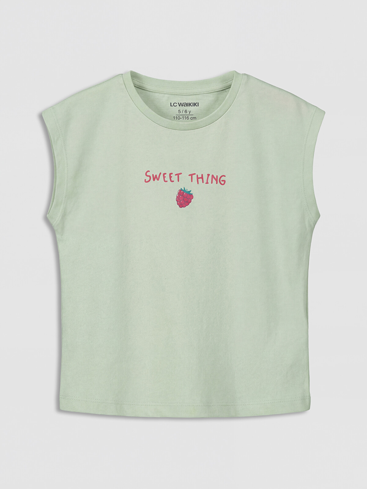 LCW Kids Yeşil Bisiklet Yaka Baskılı Kız Çocuk Tişört - S6T495Z1