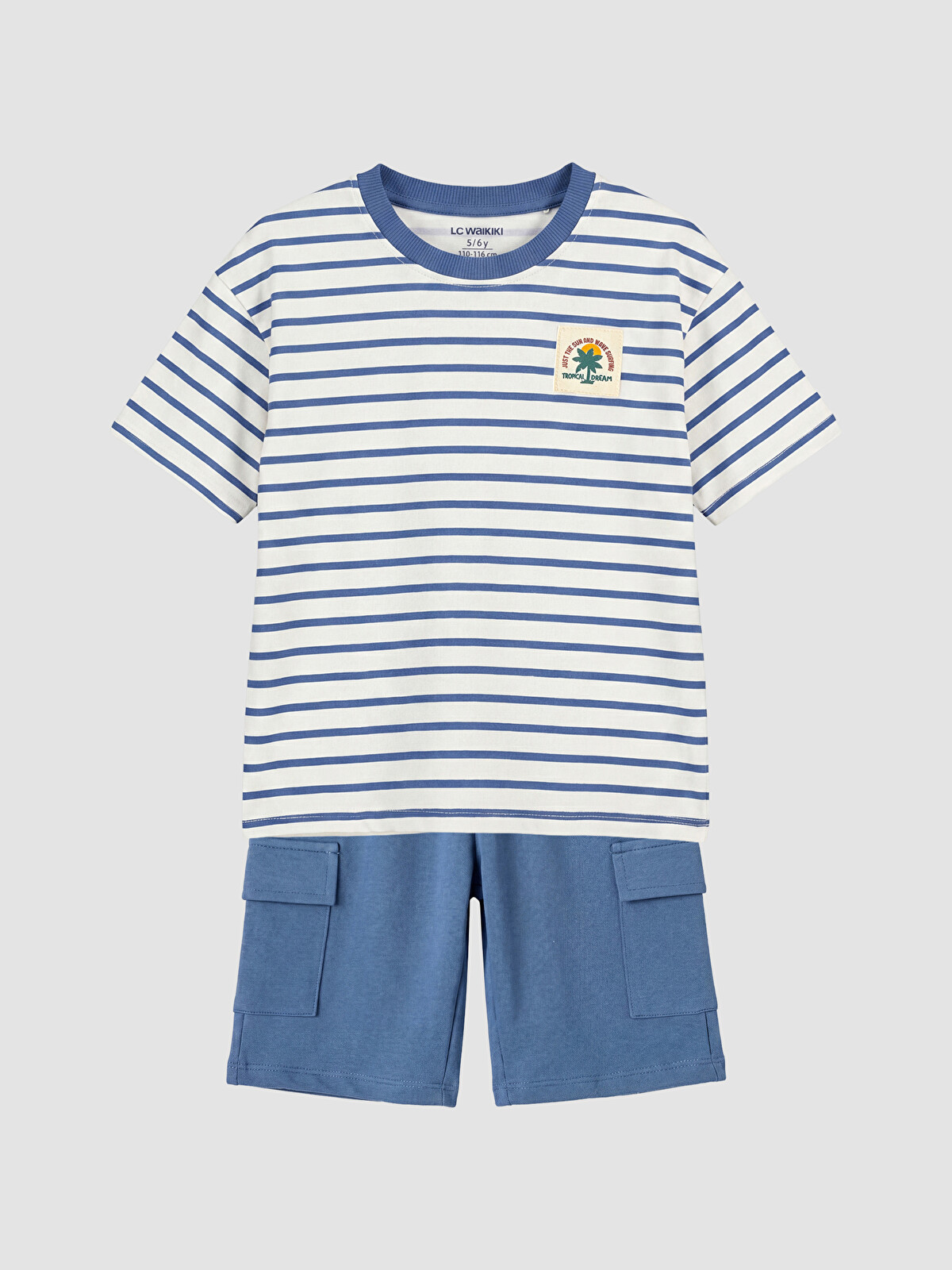 きゃらてん LCW Kids Mavi Çizgili Pamuklu Erkek Çocuk Takım - S6T659Z1-LEP | LCW