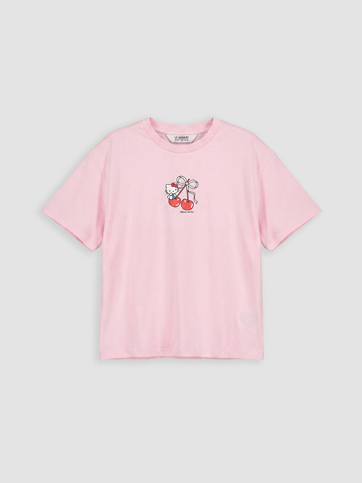LCW Kids Pembe Bisiklet Yaka Hello Kitty Baskılı Kız Çocuk Tişört