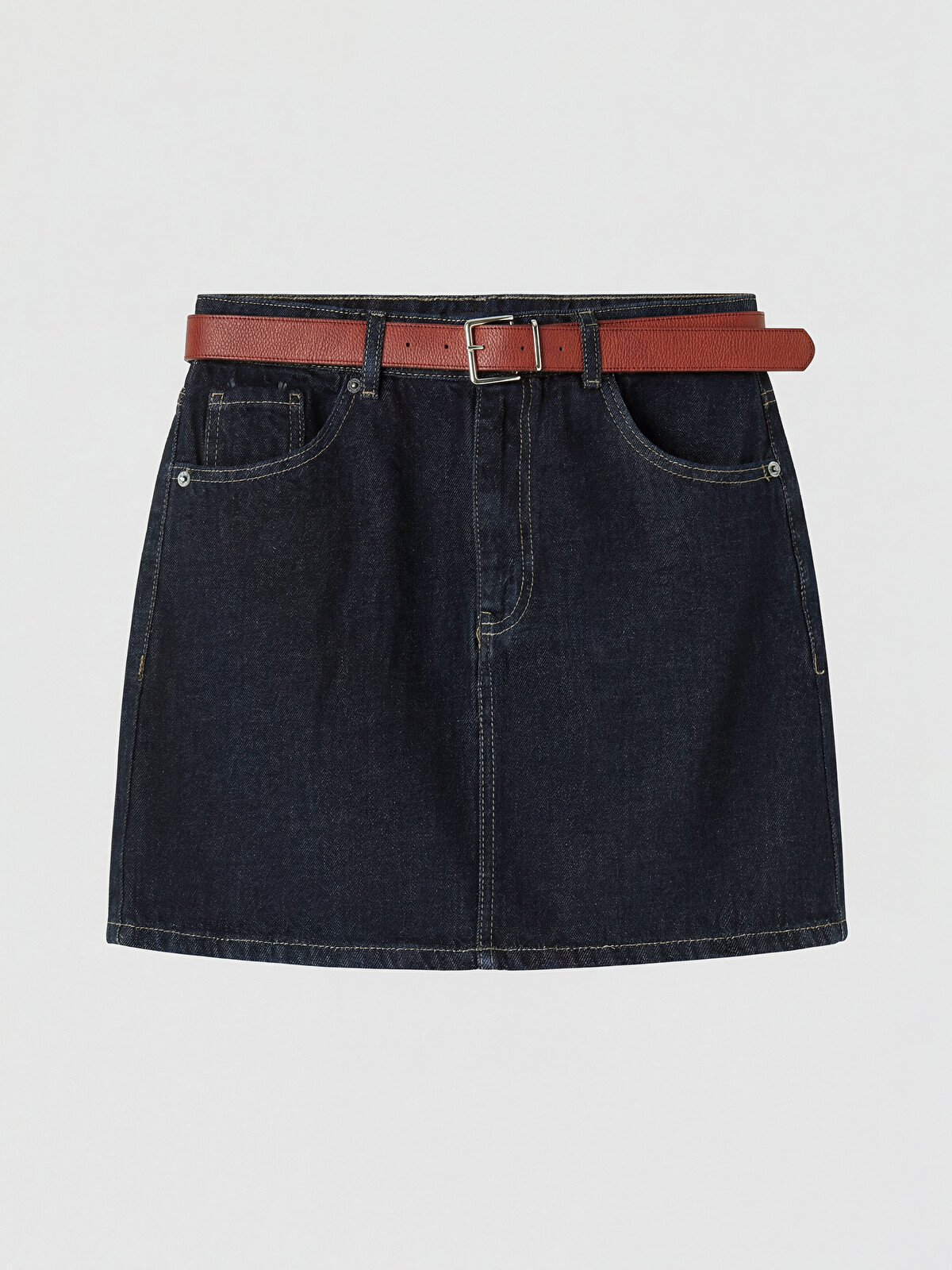 LCW Vision Waist Belted Mini Jean Skirt - S6U099Z8-309 | LC Waikiki