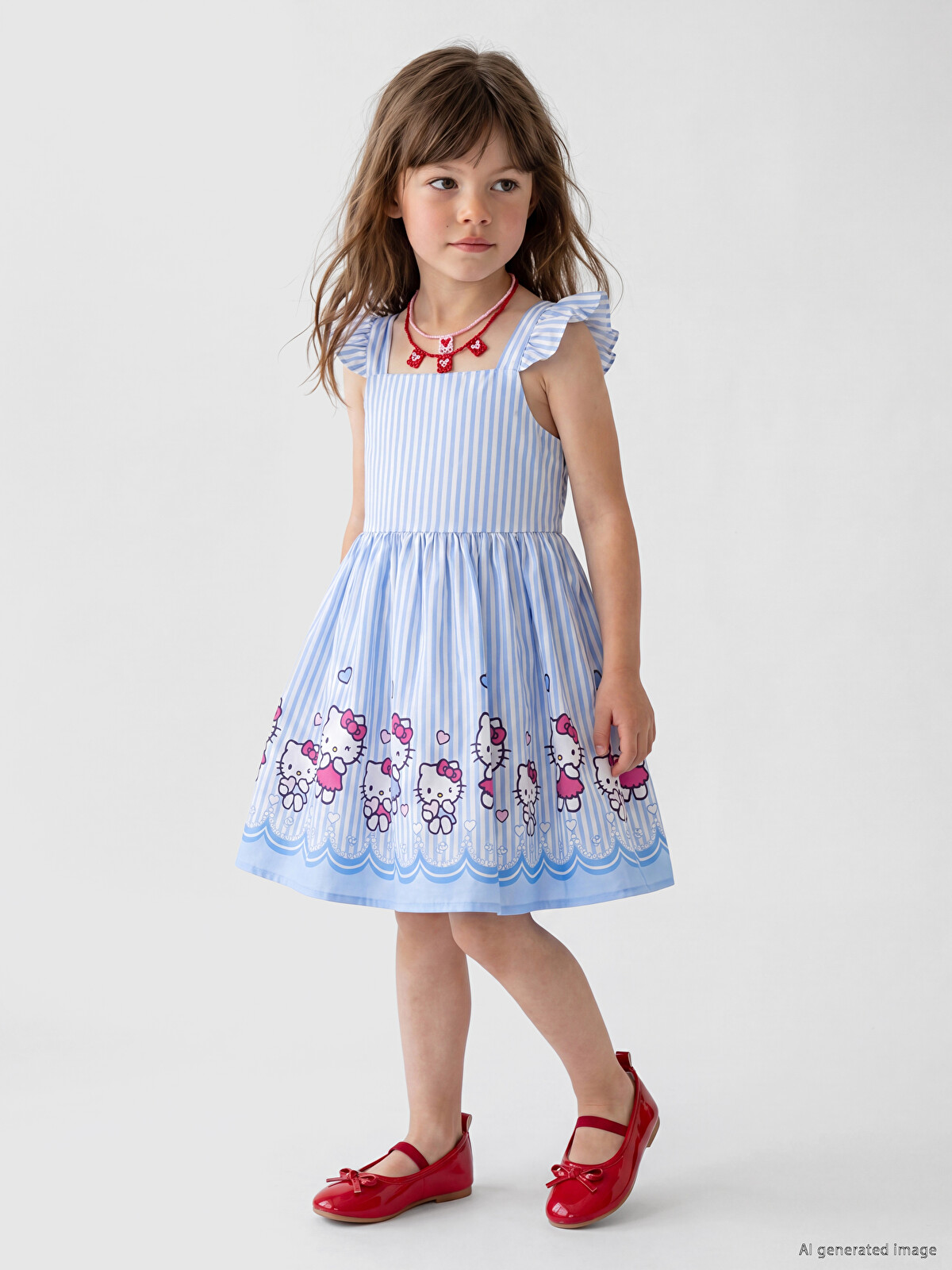 LCW Kids Square Neck Hello Kitty Printed Girls' Dress - S6U193Z1