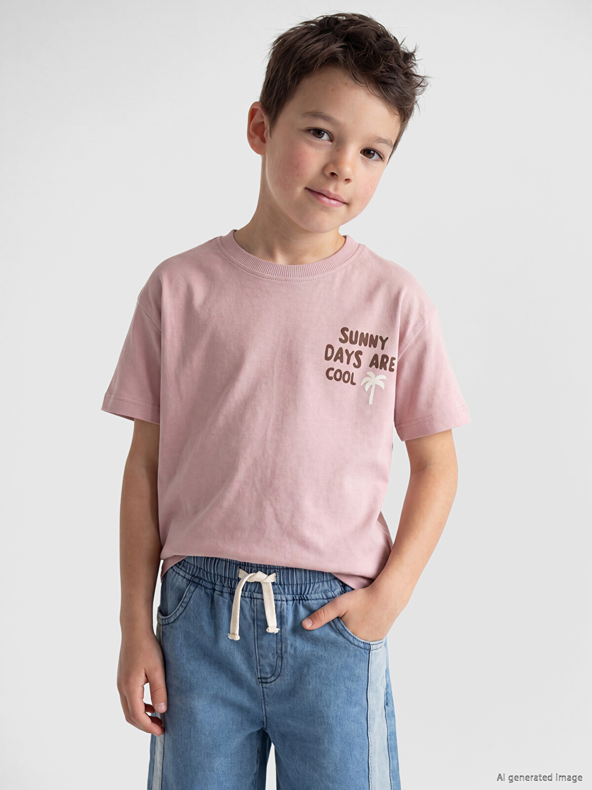 LCW Kids Pembe Bisiklet Yaka Baskılı Erkek Çocuk Tişört - S6U563Z1