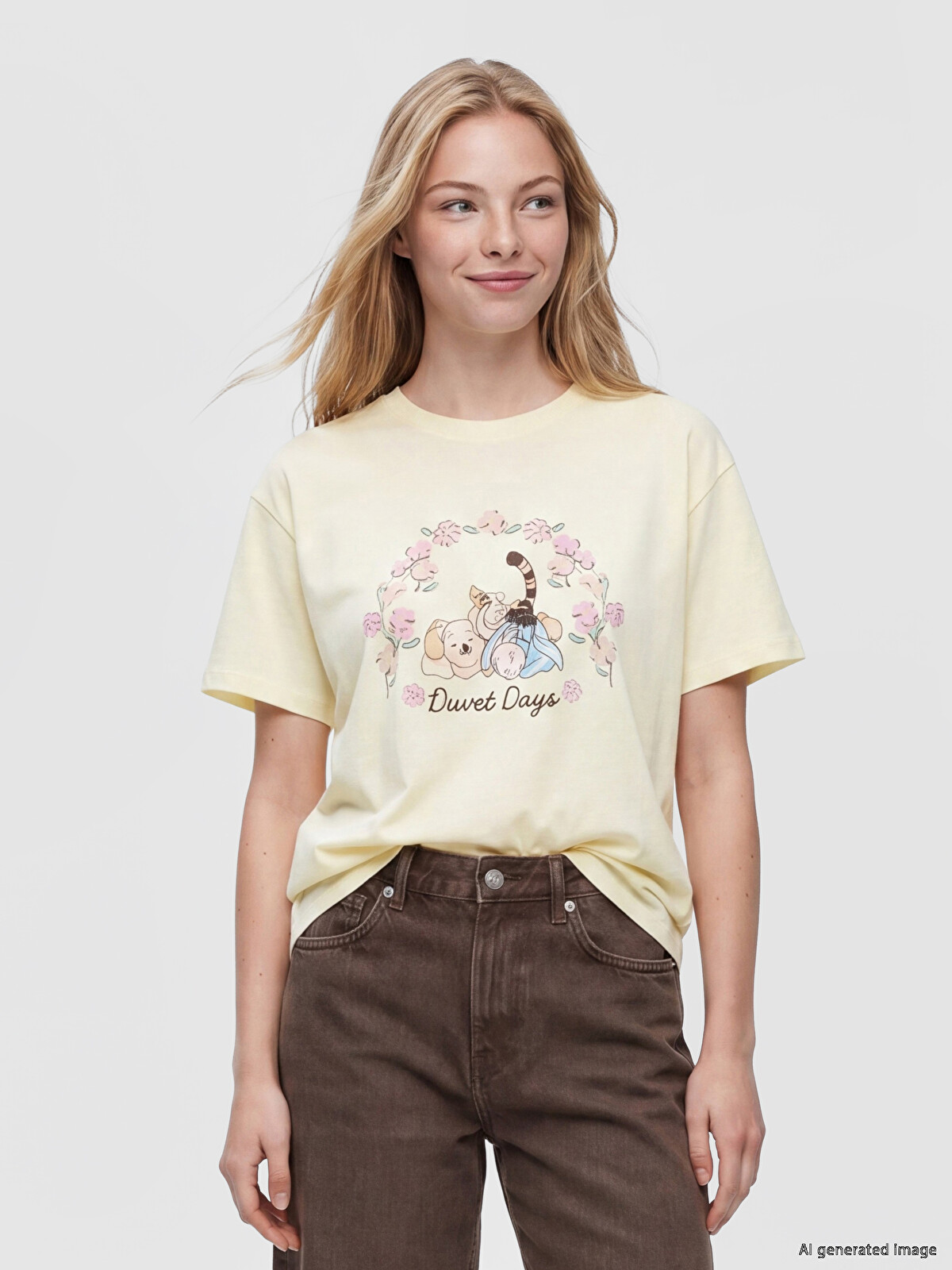 XSIDE Winnie the Pooh Baskılı %100 Pamuklu Kadın Tişört - S6V270Z8