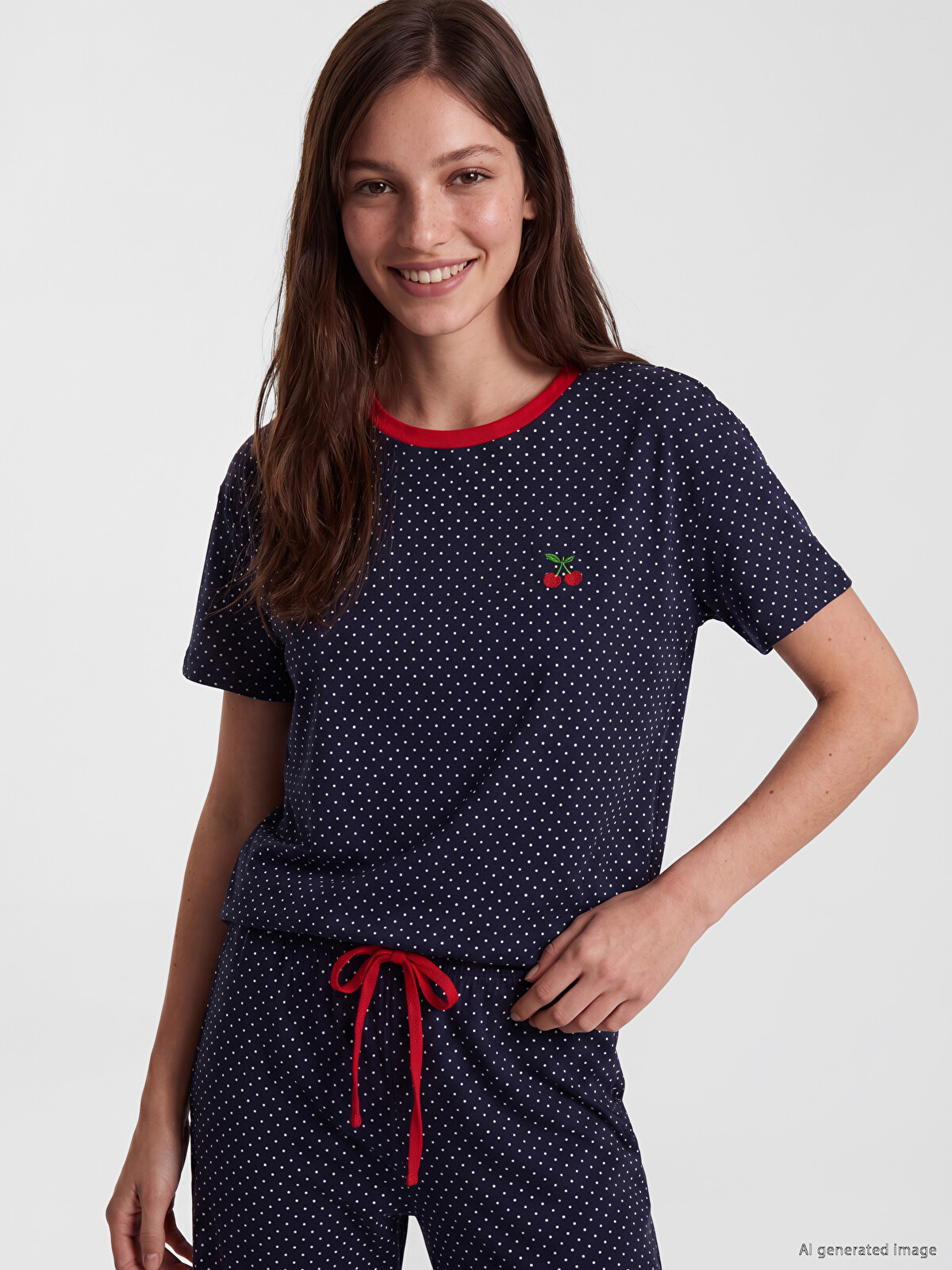 LCW Young Lacivert Bisiklet Yaka Puantiyeli Kadın Pijama Takım