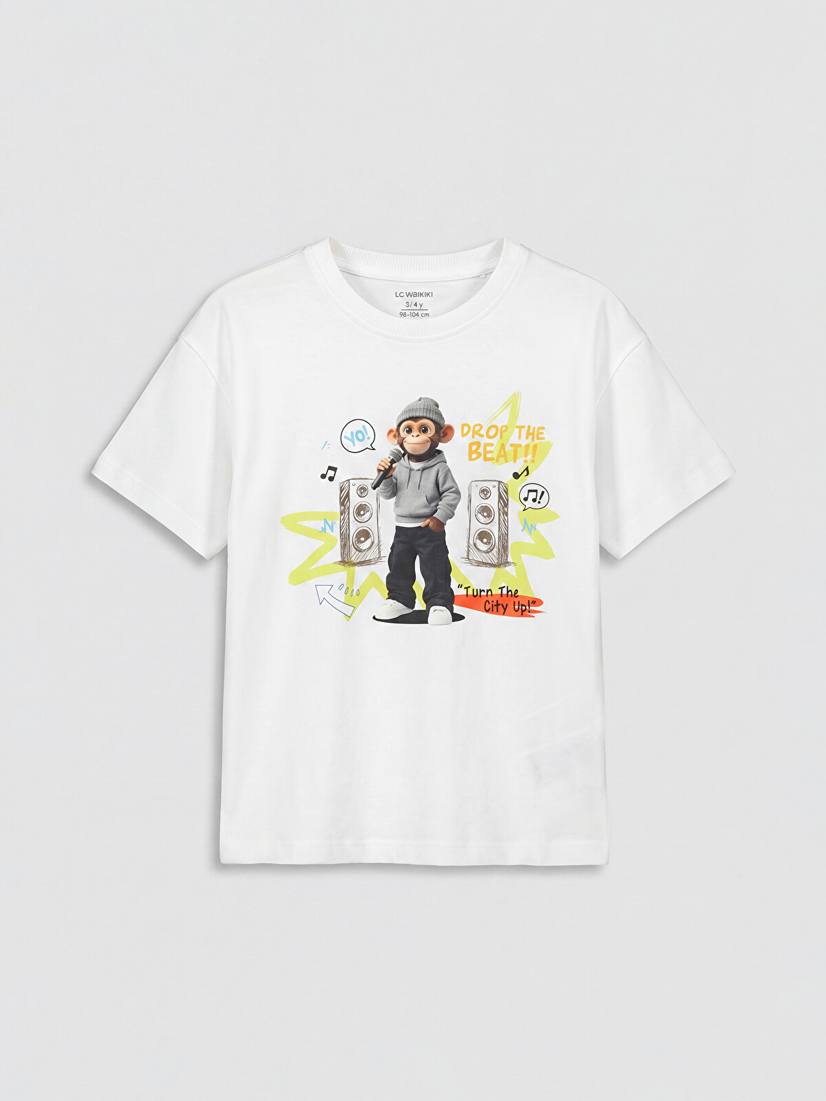LCW Kids Ekru Bisiklet Yaka Baskılı Erkek Çocuk Tişört - S6Y307Z1