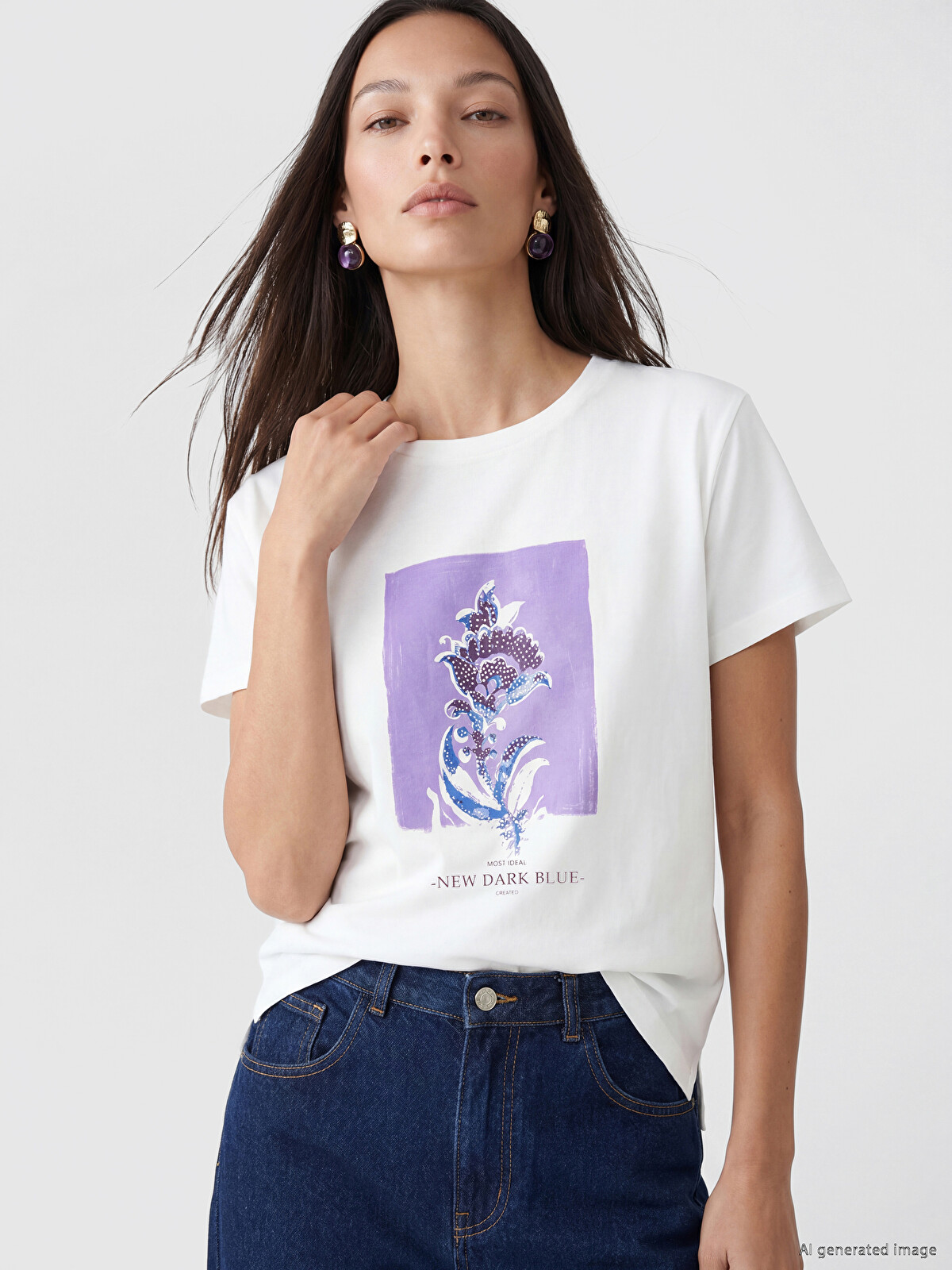 LCW EVERYDAY Printed 100% Cotton Women's T-shirt - S6Y675Z8-R9J
