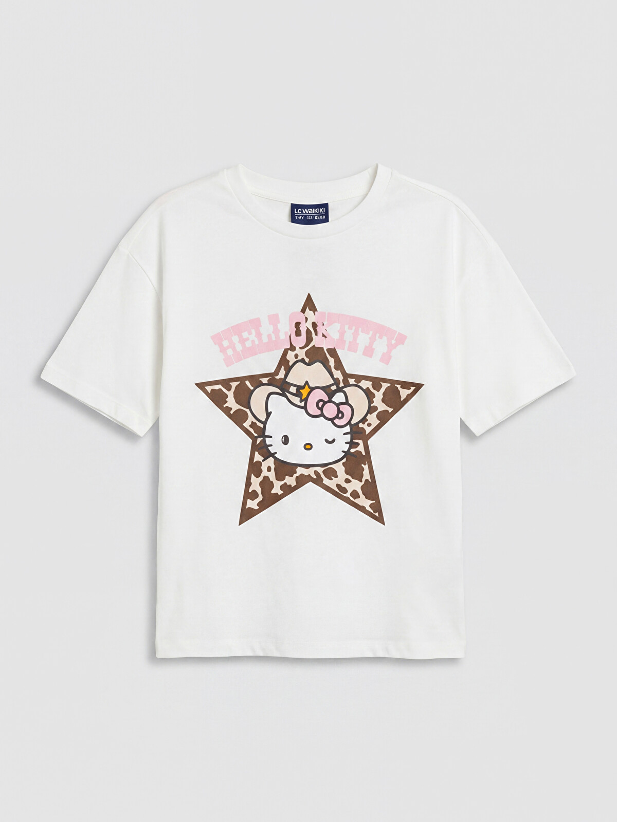 キティチャン LCW Kids Beyaz Bisiklet Yaka Hello Kitty Baskılı Kız Çocuk Tişört