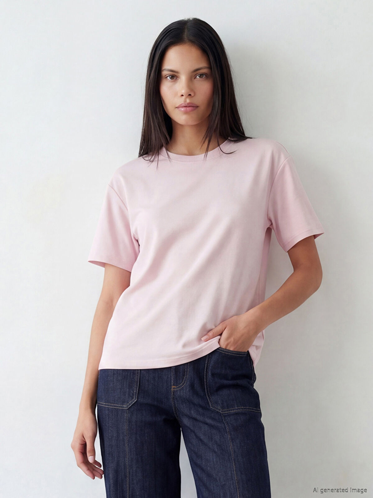 LCW Modest Bisiklet Yaka Oversize Kadın Tişört